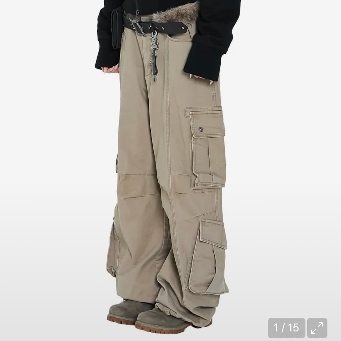 *구매* 아캄 니 핀턱 더블 포켓 카고 팬츠 (베이지, 1) 상품이미지1