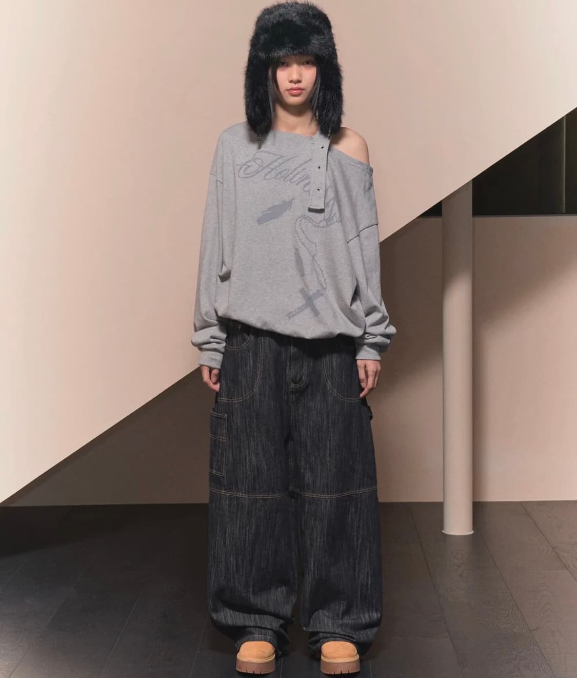 팬시클럽 카펜더 레터링 데님팬츠 블랙 상품이미지3