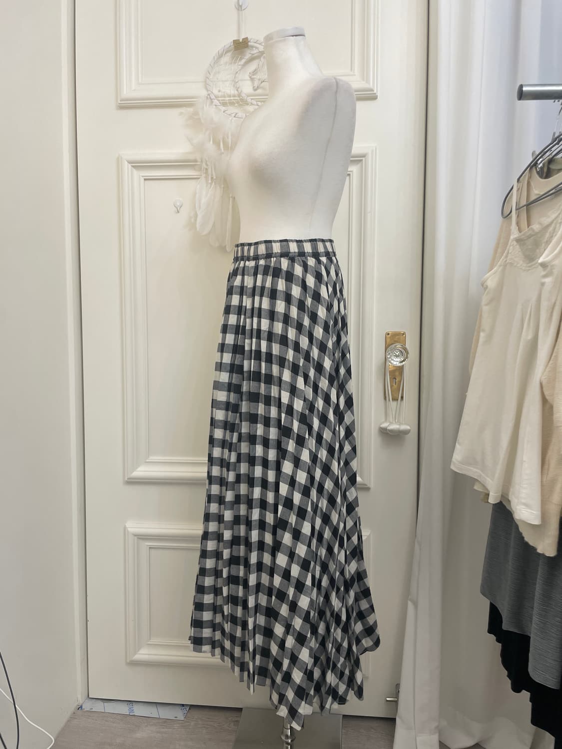 ivory black gingham check banding long s 상품이미지2