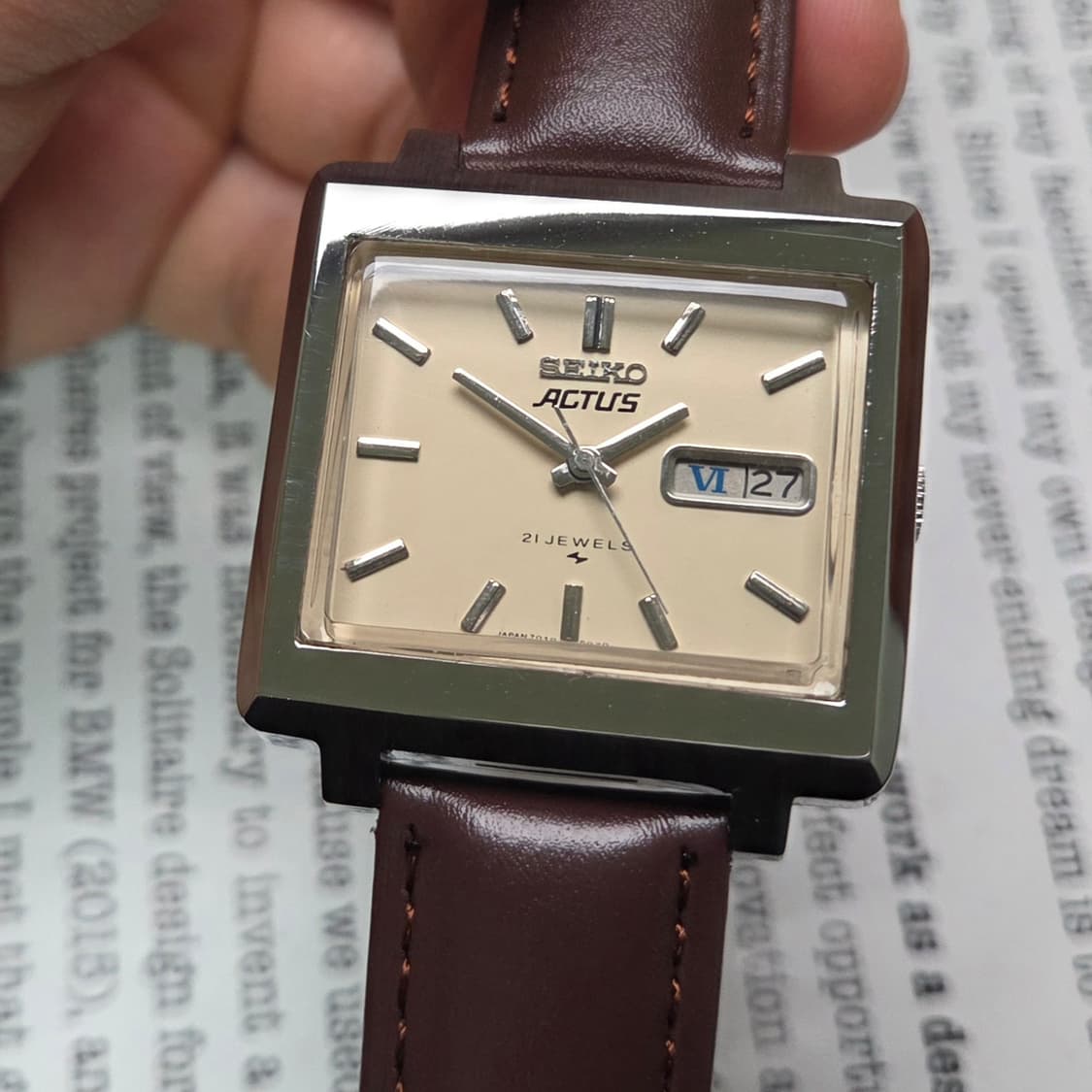 빈티지 세이코 액투스 SS 테레비 샌드베이지 로만 데이데이트 오토매틱 상품이미지9