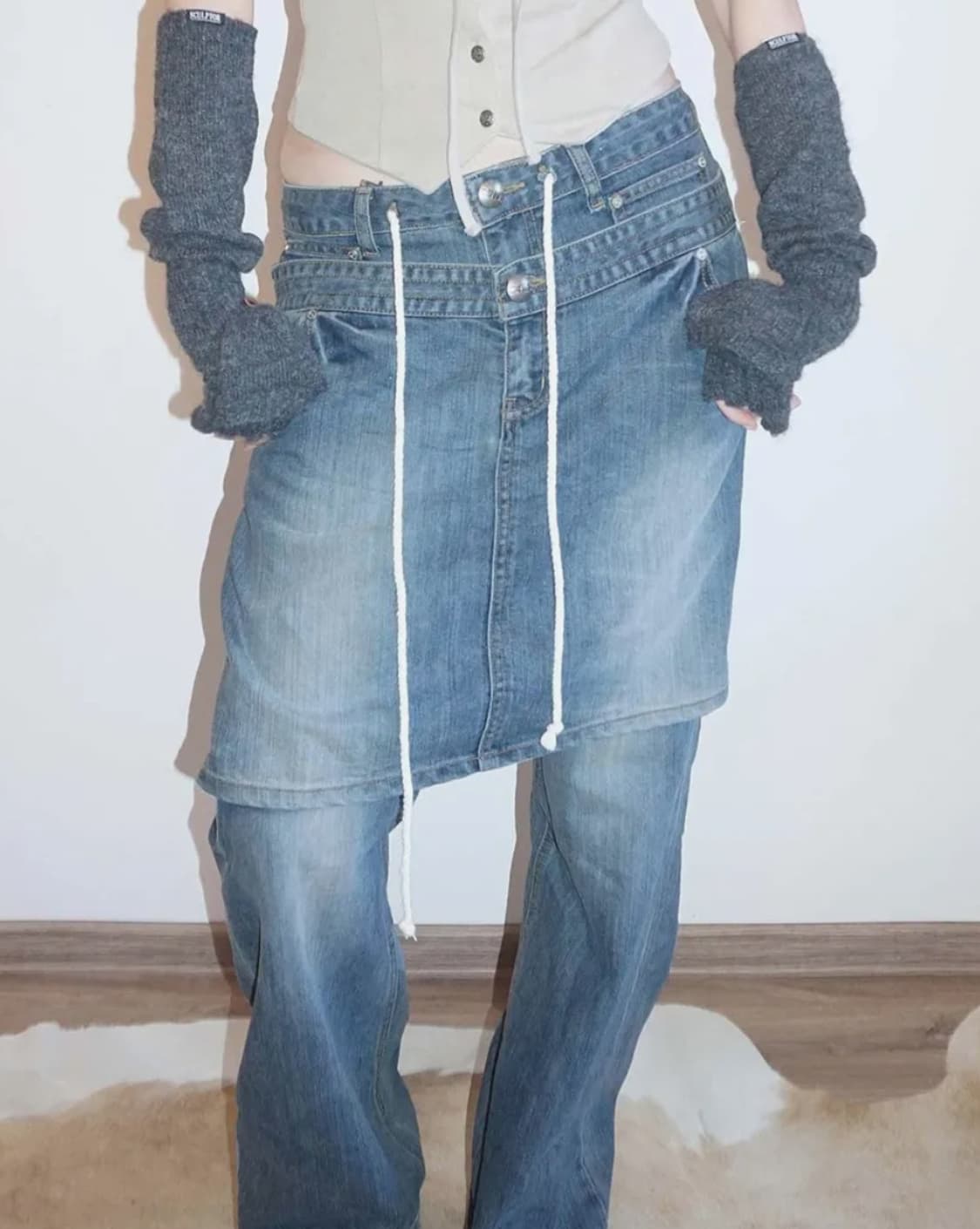 스컬프터 레이어드 데님 팬츠 상품이미지1