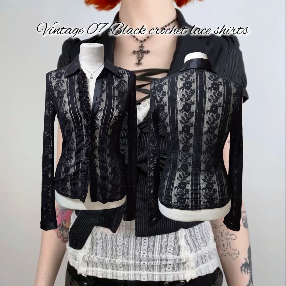 Vintage 07 Black crochet lace shirts 상품이미지1