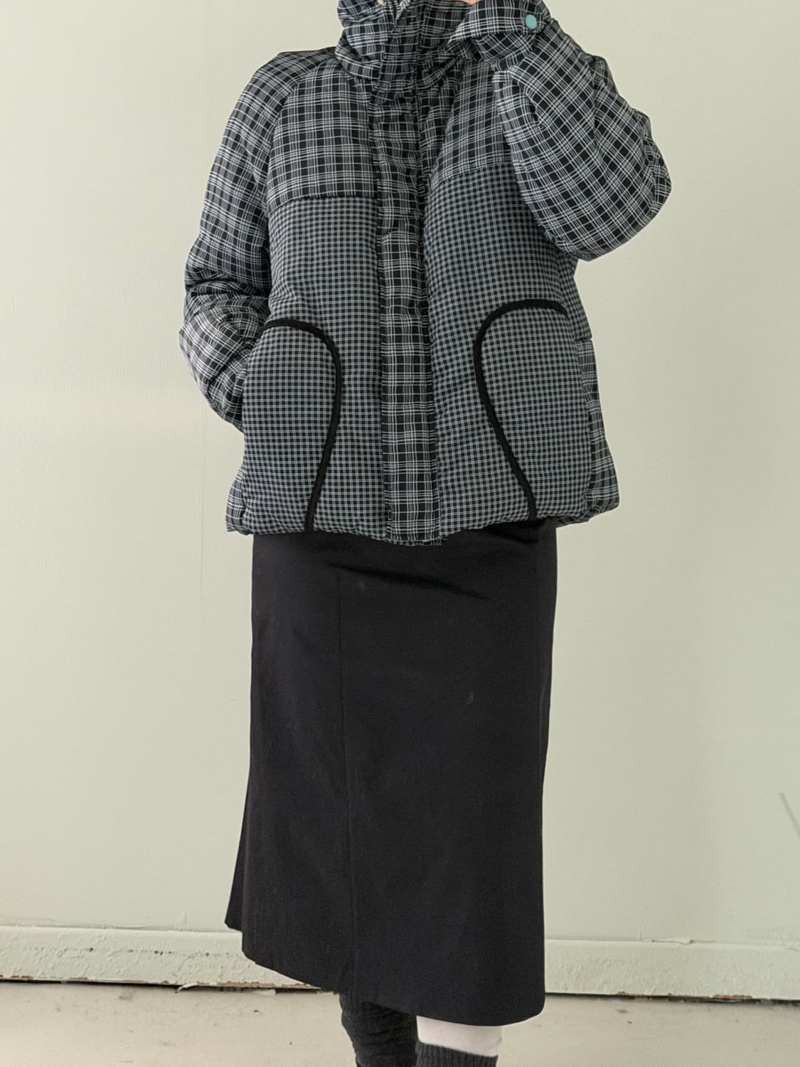 일본빈티지 체크 모리 숏패딩 상품이미지4