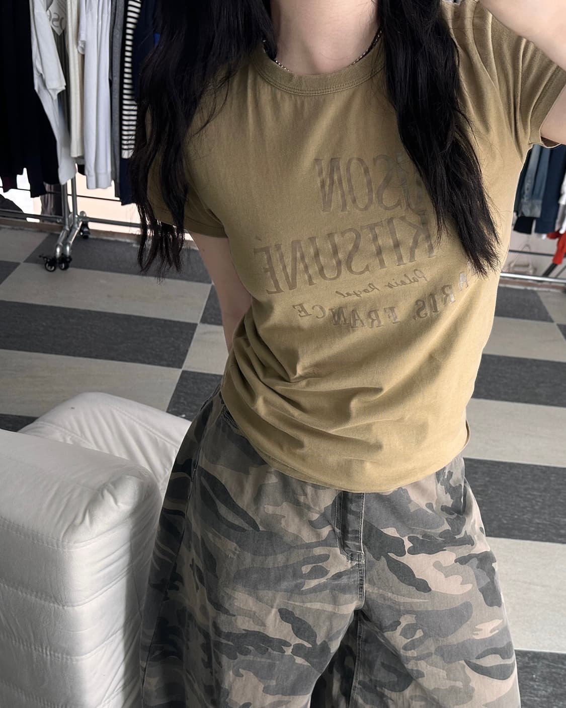 메종키츠네 모카브라운 빅로고 반팔 티셔츠  상품이미지1
