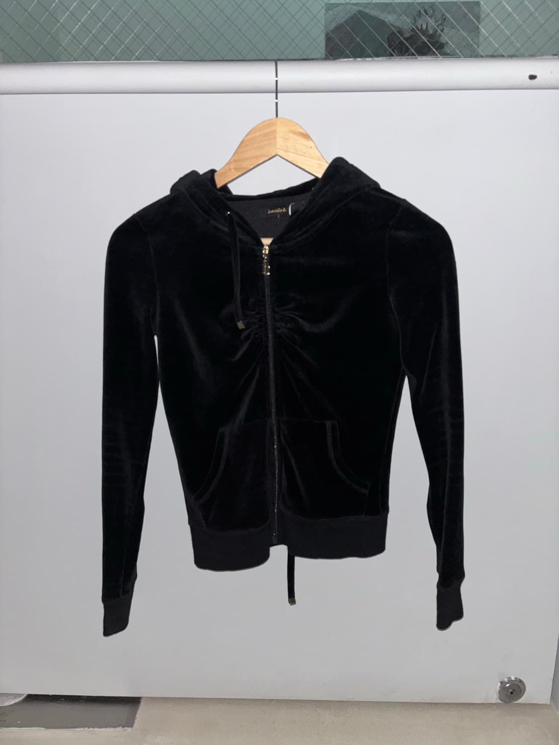 Y2K Black Velvet Slim Fit Zip-Up Hoodie  상품이미지6