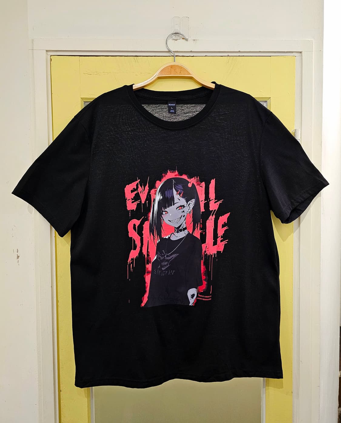 Romwe 블랙 Evil Smile 프린팅T 상품이미지1