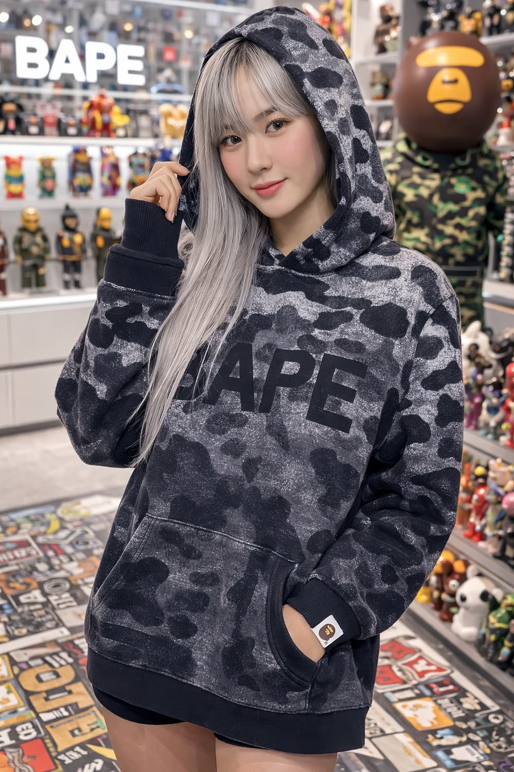 A BATHING APE 베이프 노이즈 카모 로고 풀오버 후디 상품이미지1