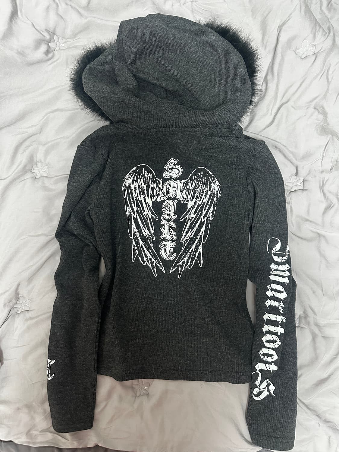 날개 엔젤 그런지 펑크 퍼 후드티 다크그레이 상품이미지2