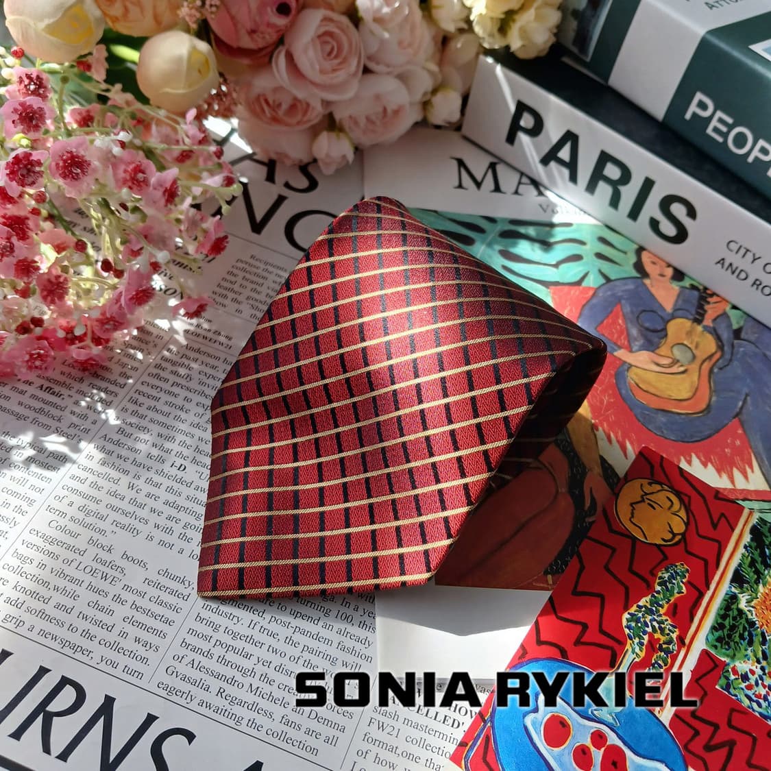 소니아 리키엘 실크 레드 스트라이프 넥타이 9.7cm A+등급 E918 상품이미지2