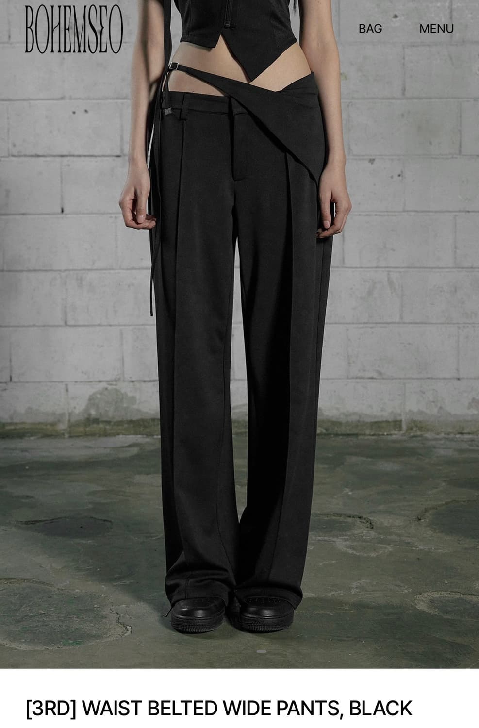 보헤미안 서울 WAIST BELTED WIDE PANTS, BLACK 상품이미지3