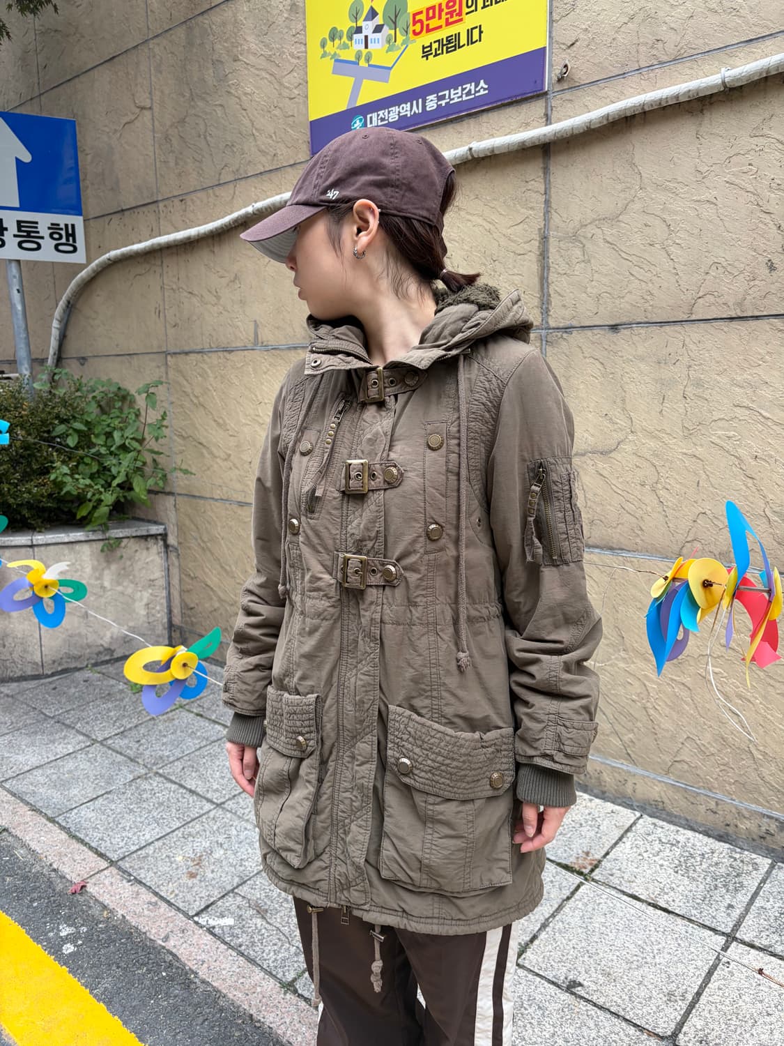 Ozoc 락펑크 버클 버튼 야상 자켓  상품이미지3