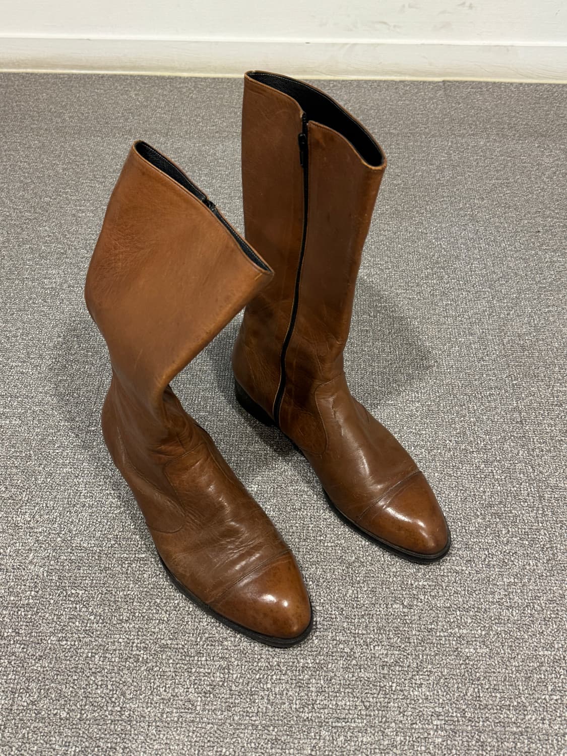 빈티지 비건 레더 브라운 웨스턴 롱 부츠 275 수제화 상품이미지1