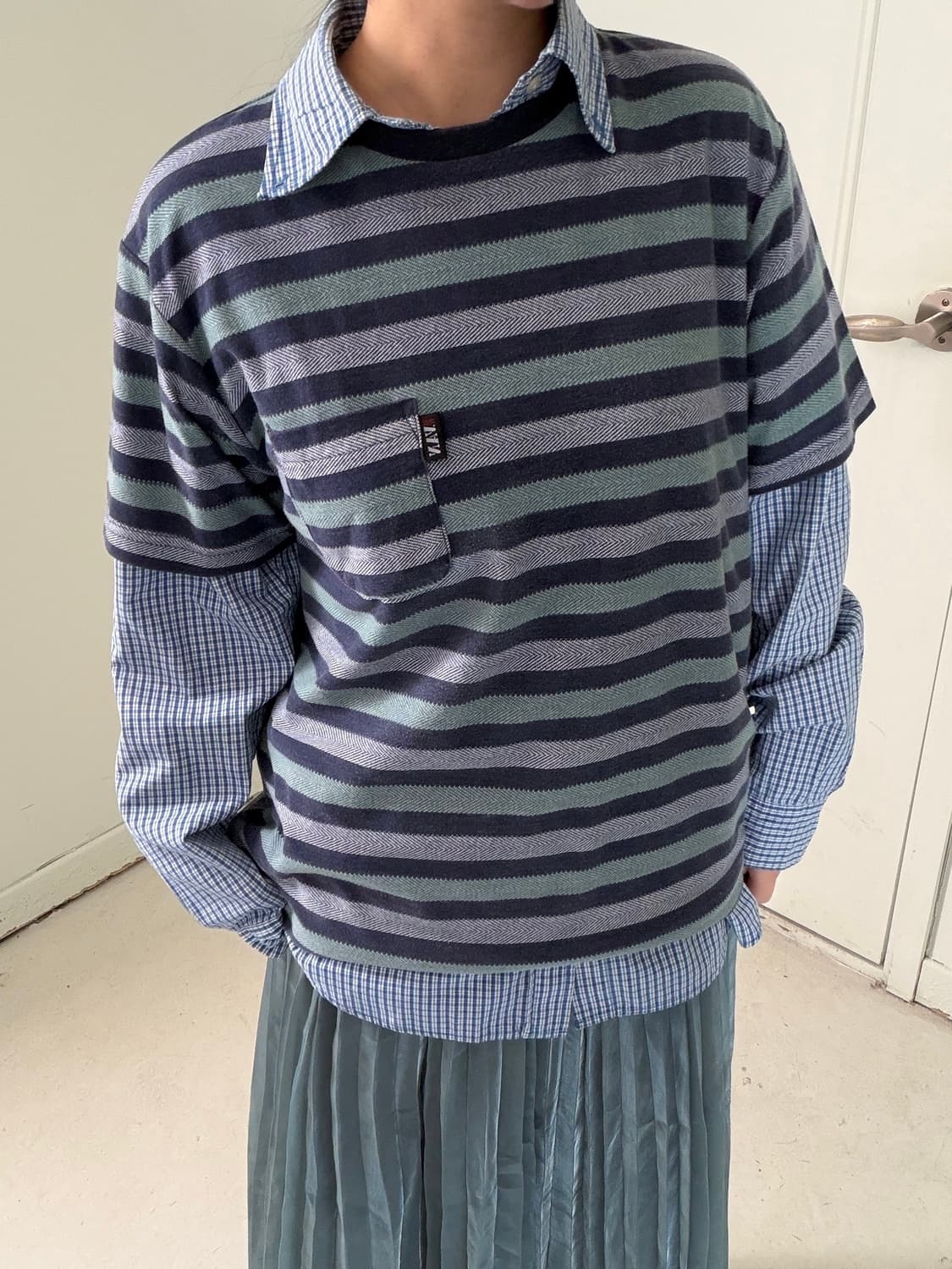 일본빈티지 컨버스 블루 체크셔츠 상품이미지3