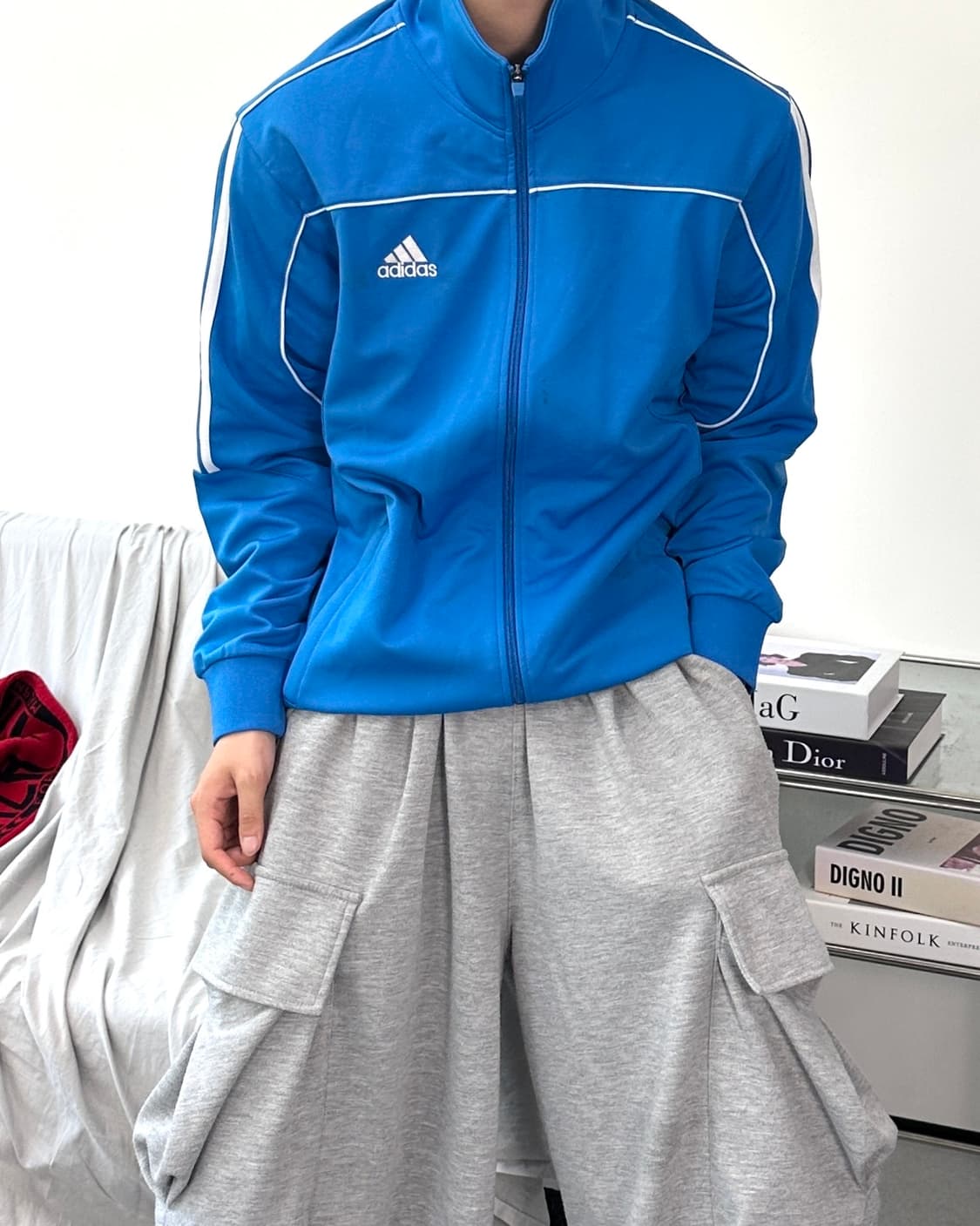 아디다스 블루 삼선 트랙탑 져지 L 상품이미지2