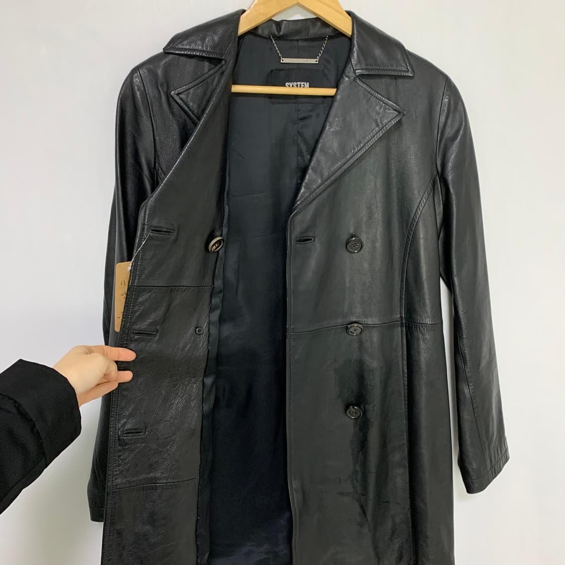 SYSTEM 시스템 빈티지 블랙 리얼레더 가죽 하프 코트 여성 상품이미지7