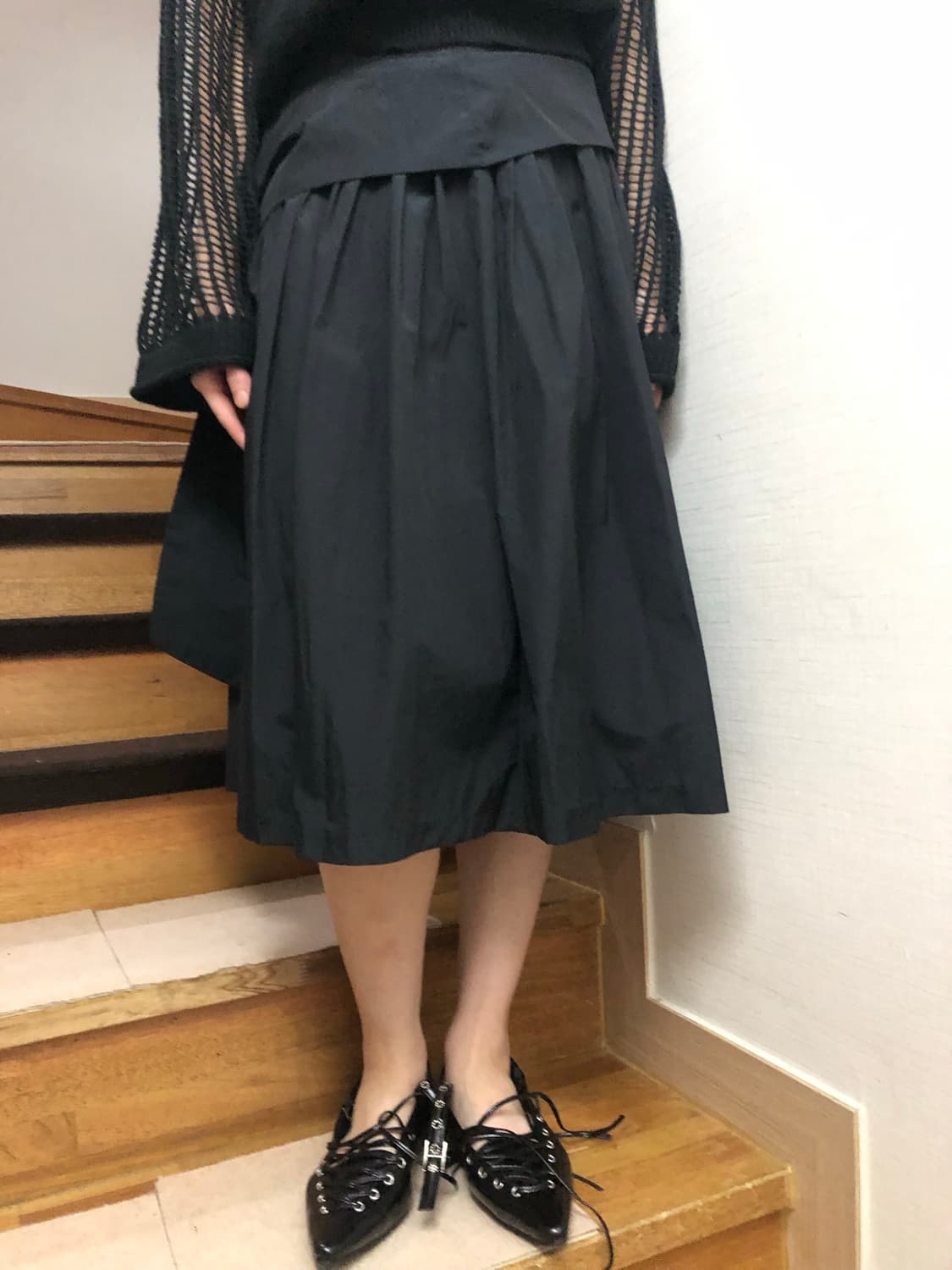 빈티지 블랙 미니멀 플리츠 스커트 상품이미지4