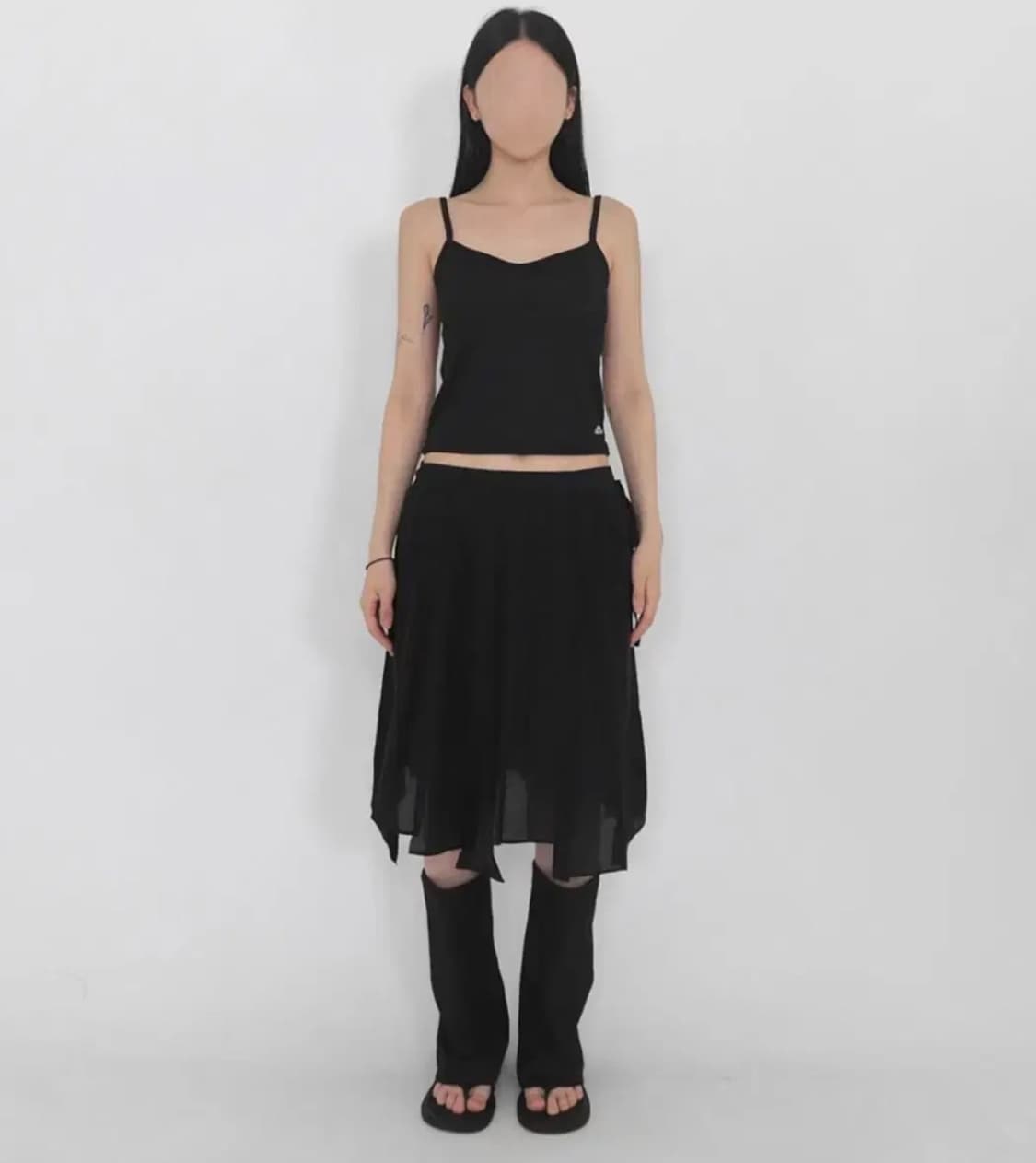 yue 브리즈 코튼 미디 스커트 치마 (블랙) 상품이미지3