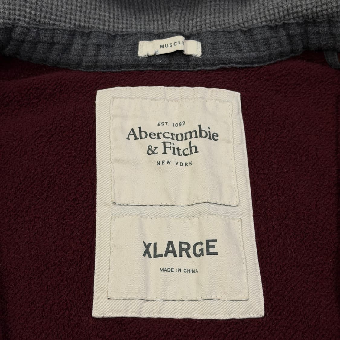 아베크롬비 빈티지 Y2K 데미지 디테일 후드집업 자켓 버건디 레드 XL 상품이미지4
