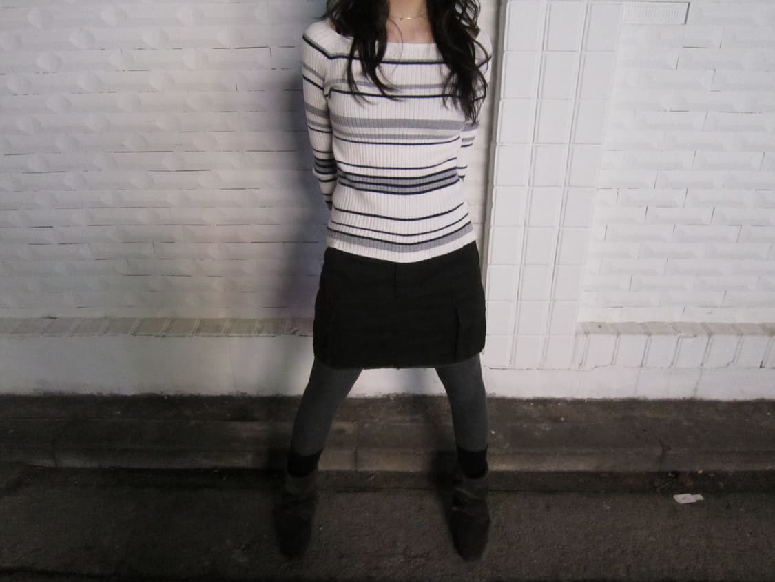 빈티지 보트넥 골지 니트 스트라이프 패턴 디테일 슬림핏 아이보리 상품이미지1