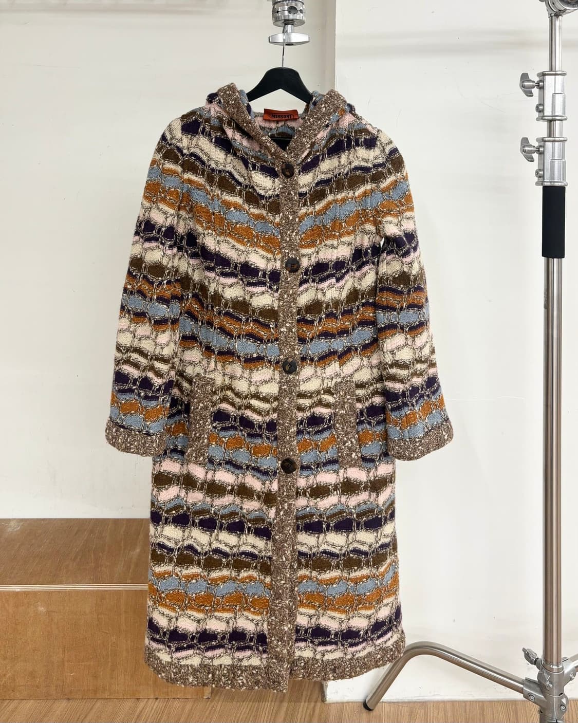 미쏘니 멀티컬러 스트라이프 울 후디 코트 상품이미지1