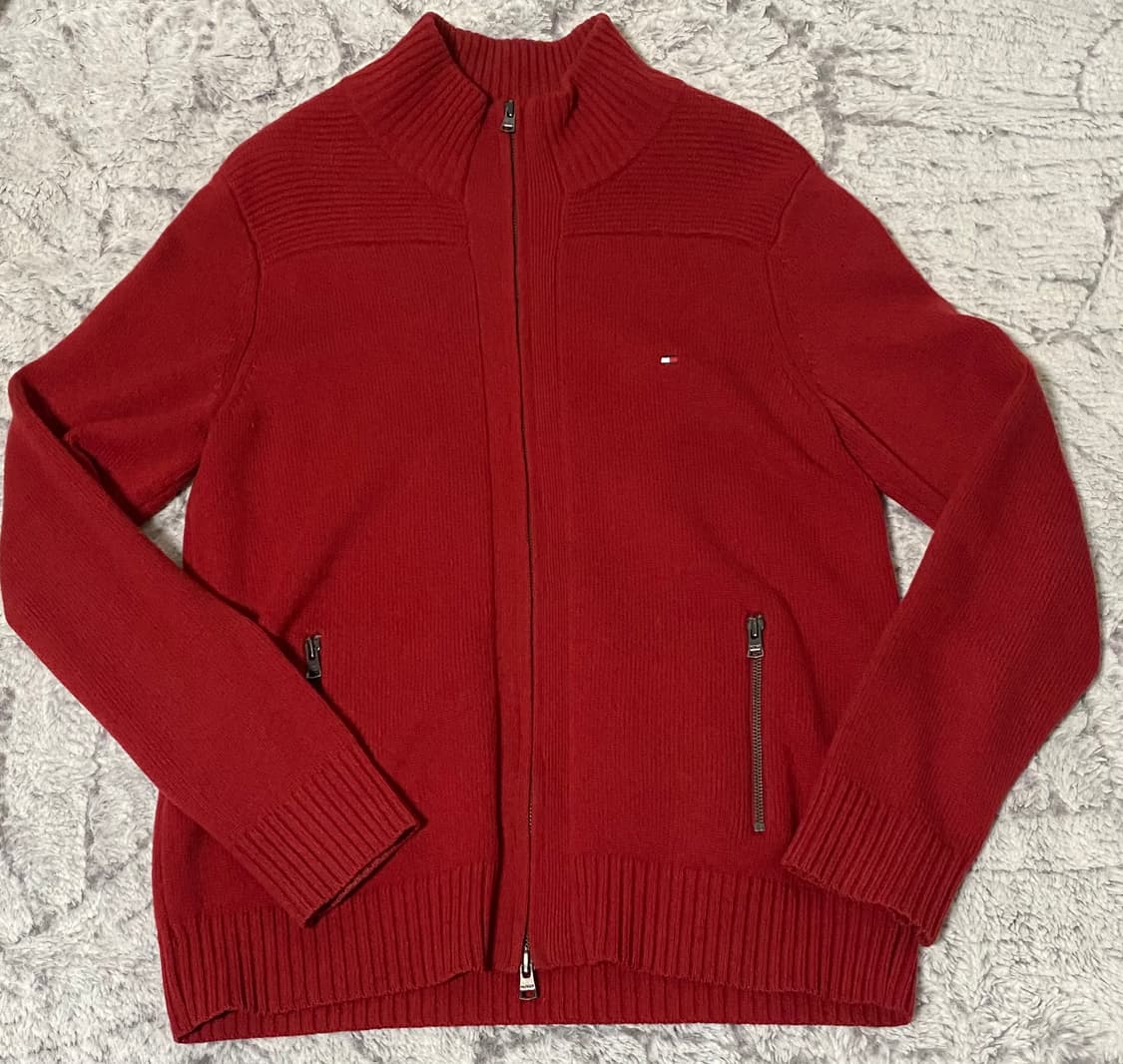 [M] 타미힐피거 짚업 가디건 레드 상품이미지1