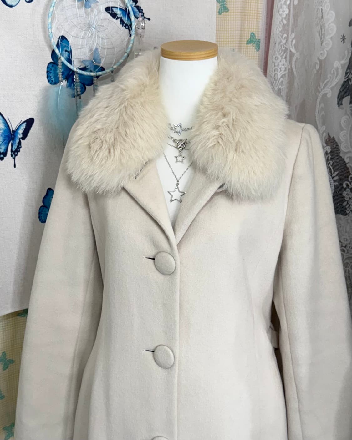 아이보리 앙고라 & 폭스퍼 롱 코트 상품이미지7