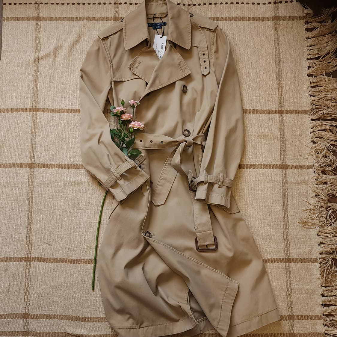 폴로 랄프로렌 여성용 베이지 더블 트렌치 코트 M 상품이미지1