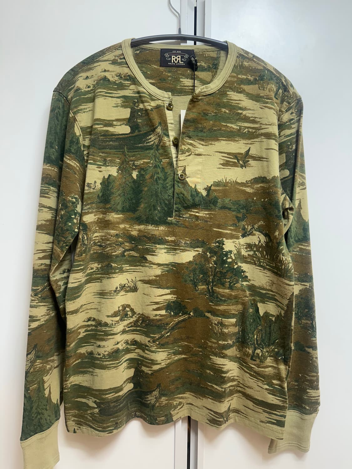 RRL 프린트 코튼 저지 헨리 셔츠 S 상품이미지1