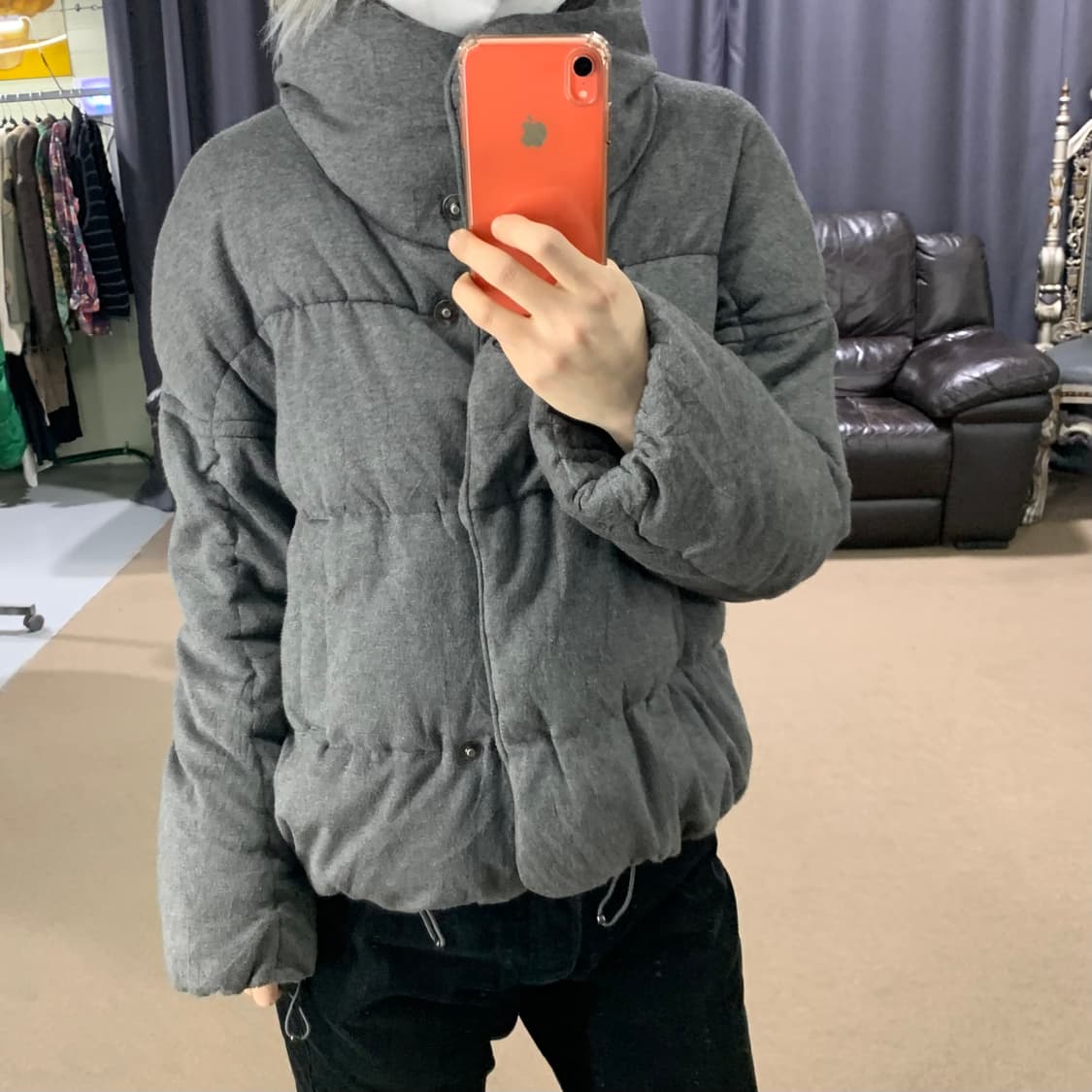 띠어리 하이넥 셔링 숏패딩 점퍼 그레이 여성 38 빈티지 00s 상품이미지4