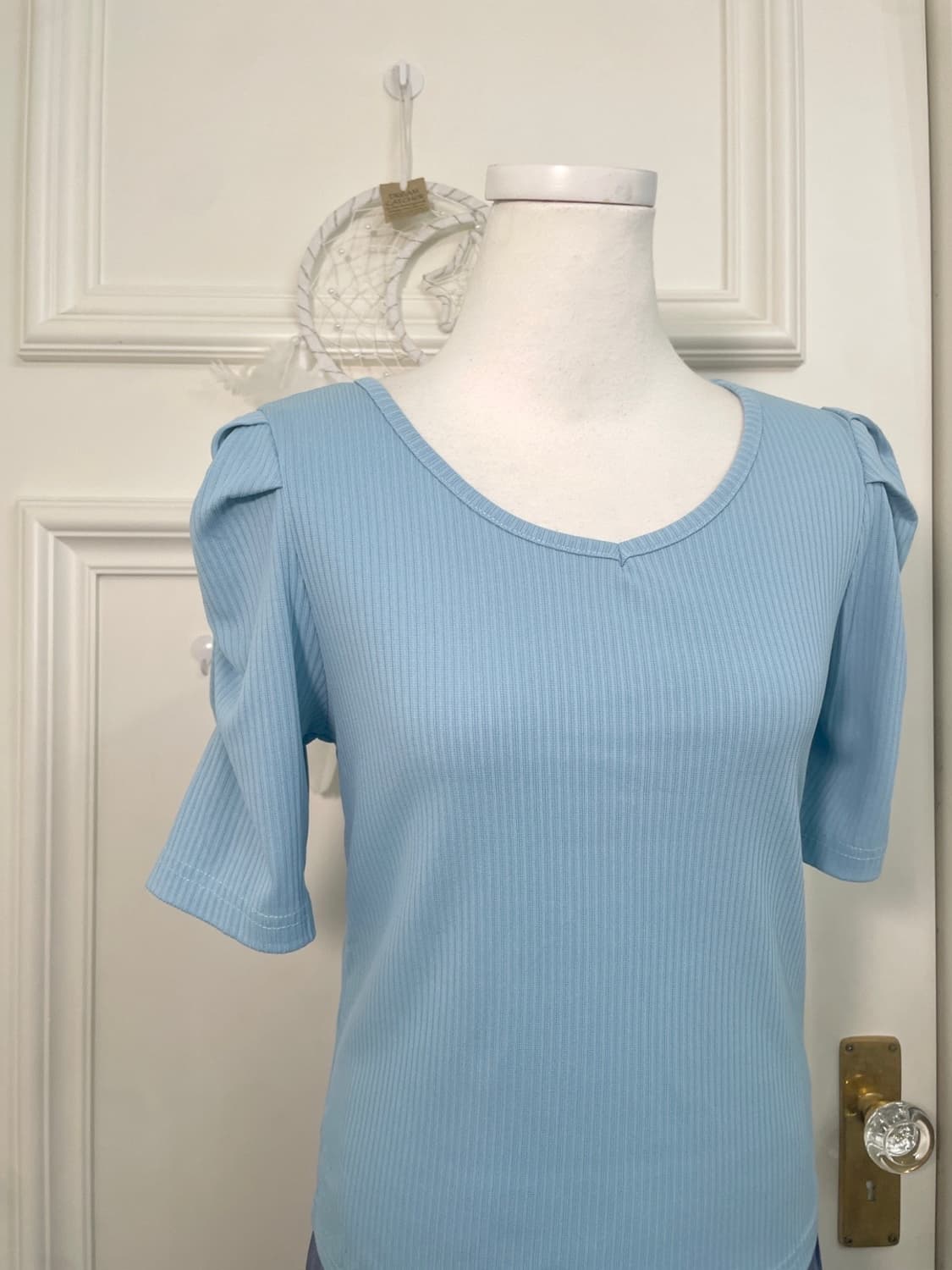ocean blue puff sleeve summer top(size-F 상품이미지6