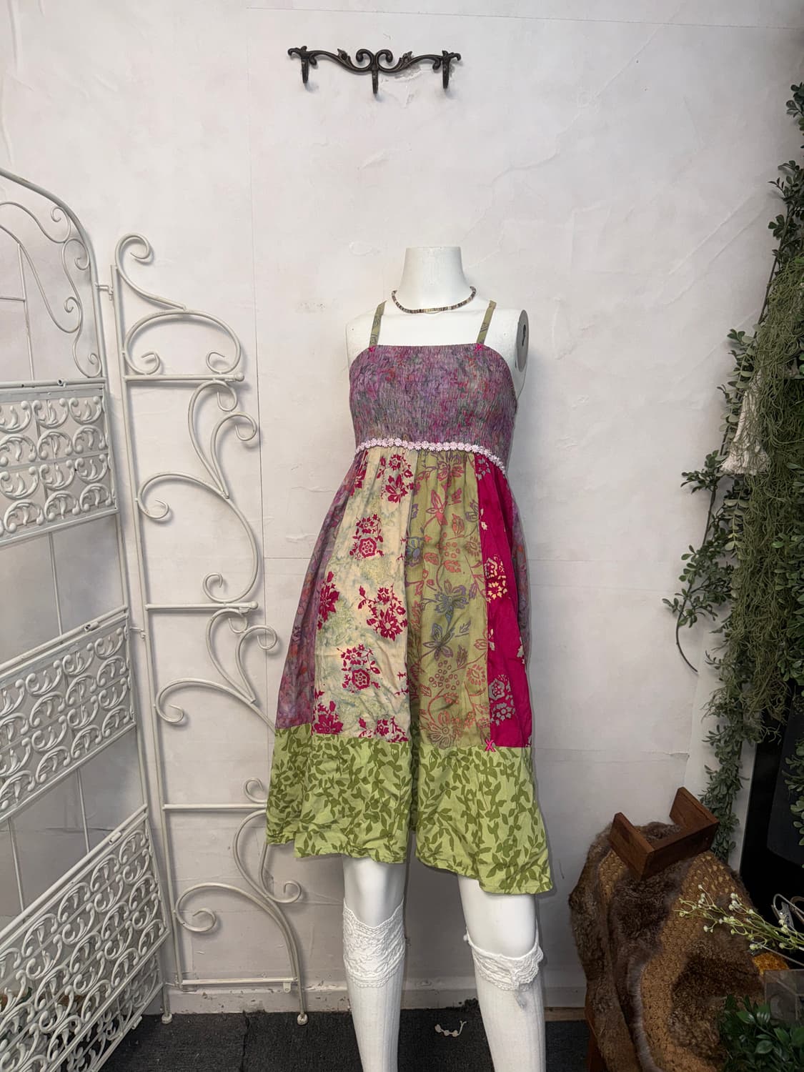 Pink green floral patchwork ops 상품이미지2