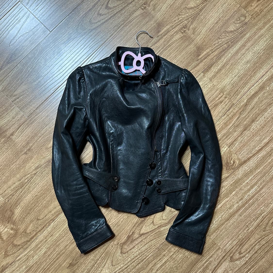 빈티지 블랙 가죽 자켓 오네갸루 긱시크 공겜여주 고딕 고스 그런제 페어리 상품이미지1