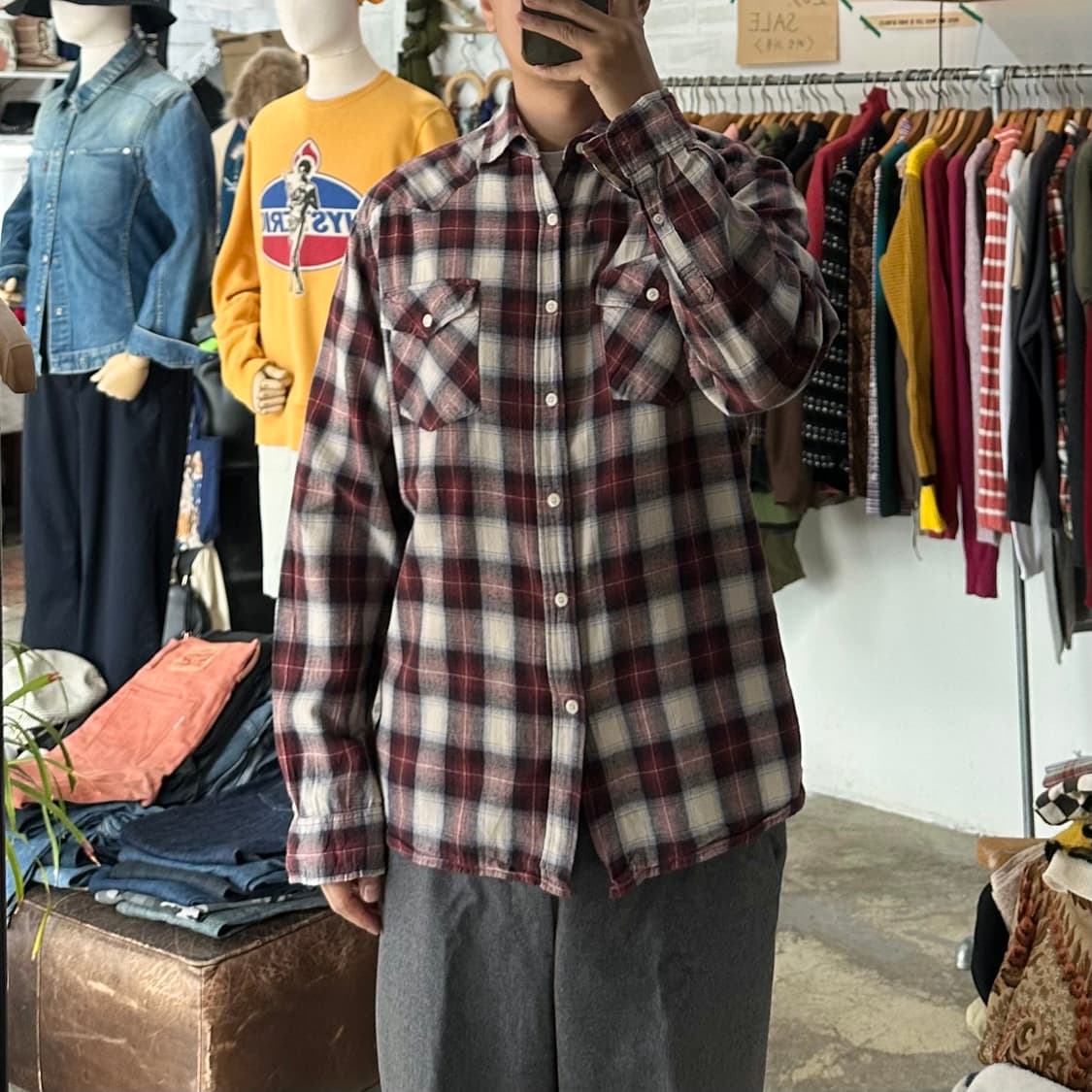 (착용컷) Maceye 웨스턴 체크 셔츠 (남성용 100) 상품이미지3