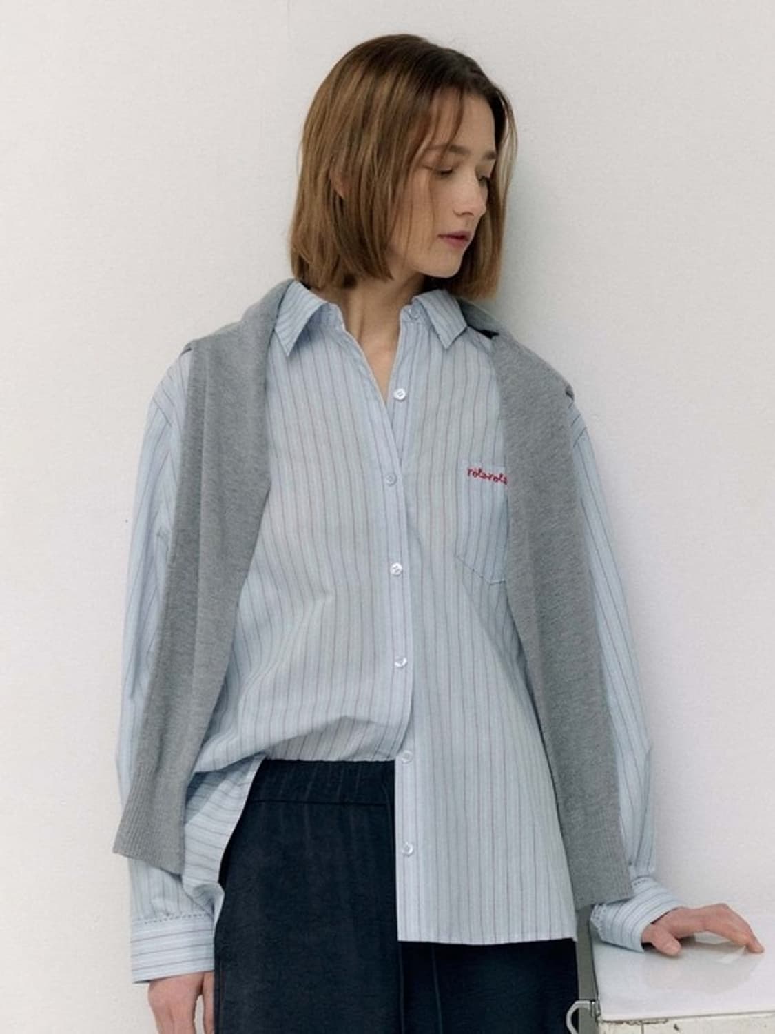 로라로라 LACE STRIPE SHIRT BLUE 상품이미지1
