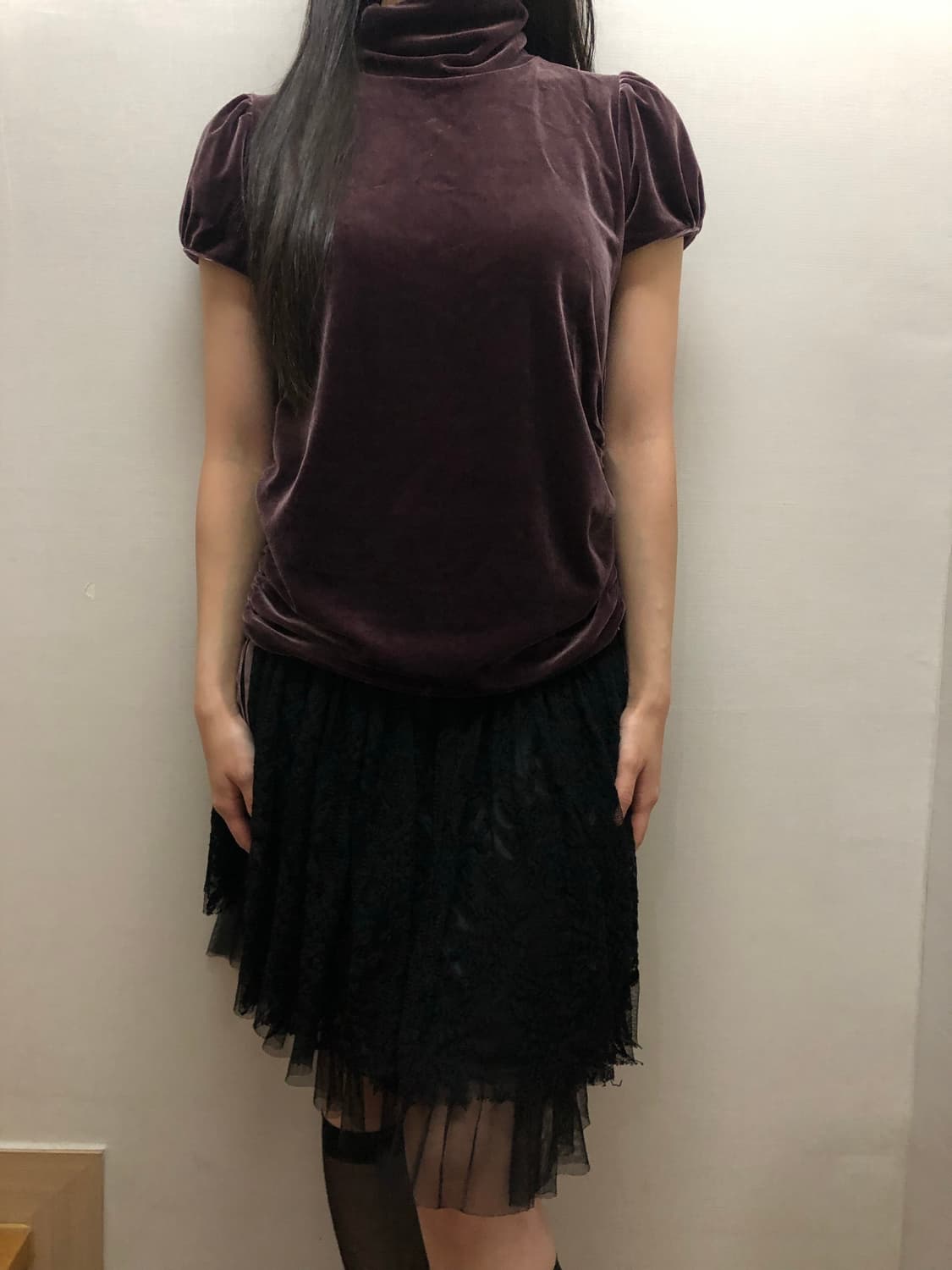 빈티지 바이올렛 셔링 벨벳 탑 상품이미지2