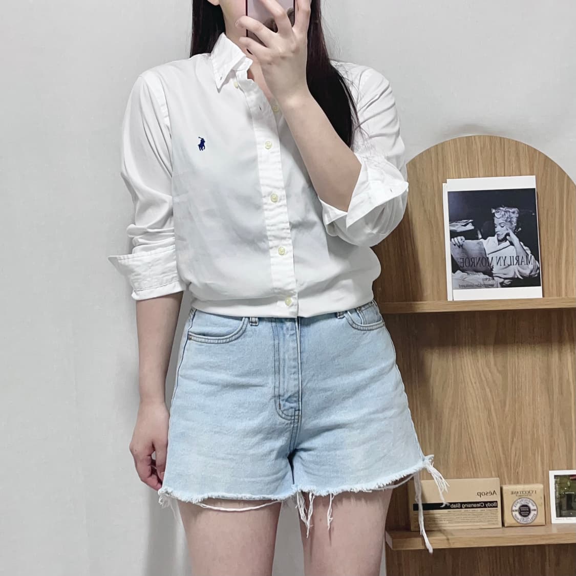 [정품] 폴로 화이트 / 네이비포니 솔리드 셔츠 [ XS ] 상품이미지2