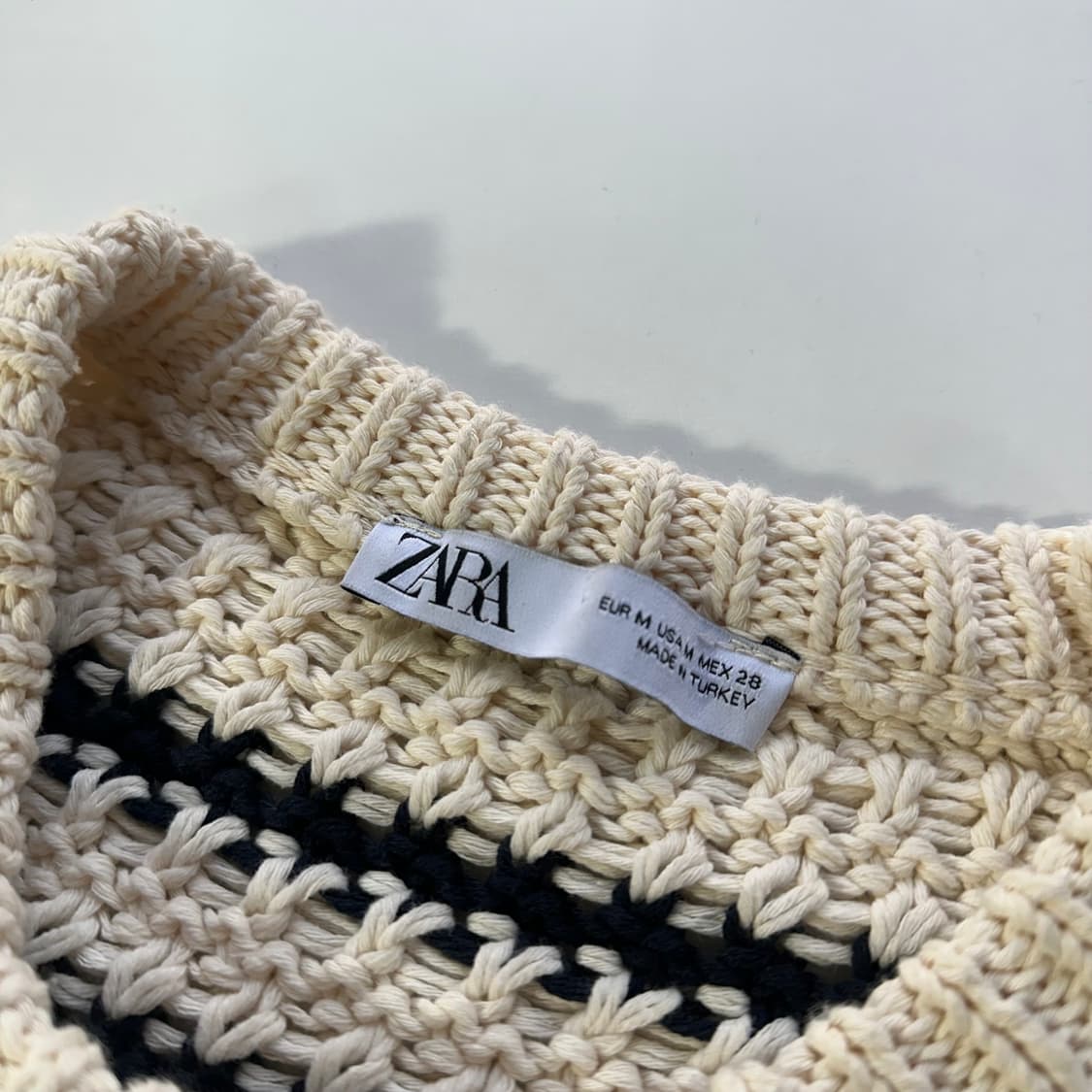 우먼M 자라우먼 루즈핏 크림네이비 U넥 면니트가디건 상품이미지3