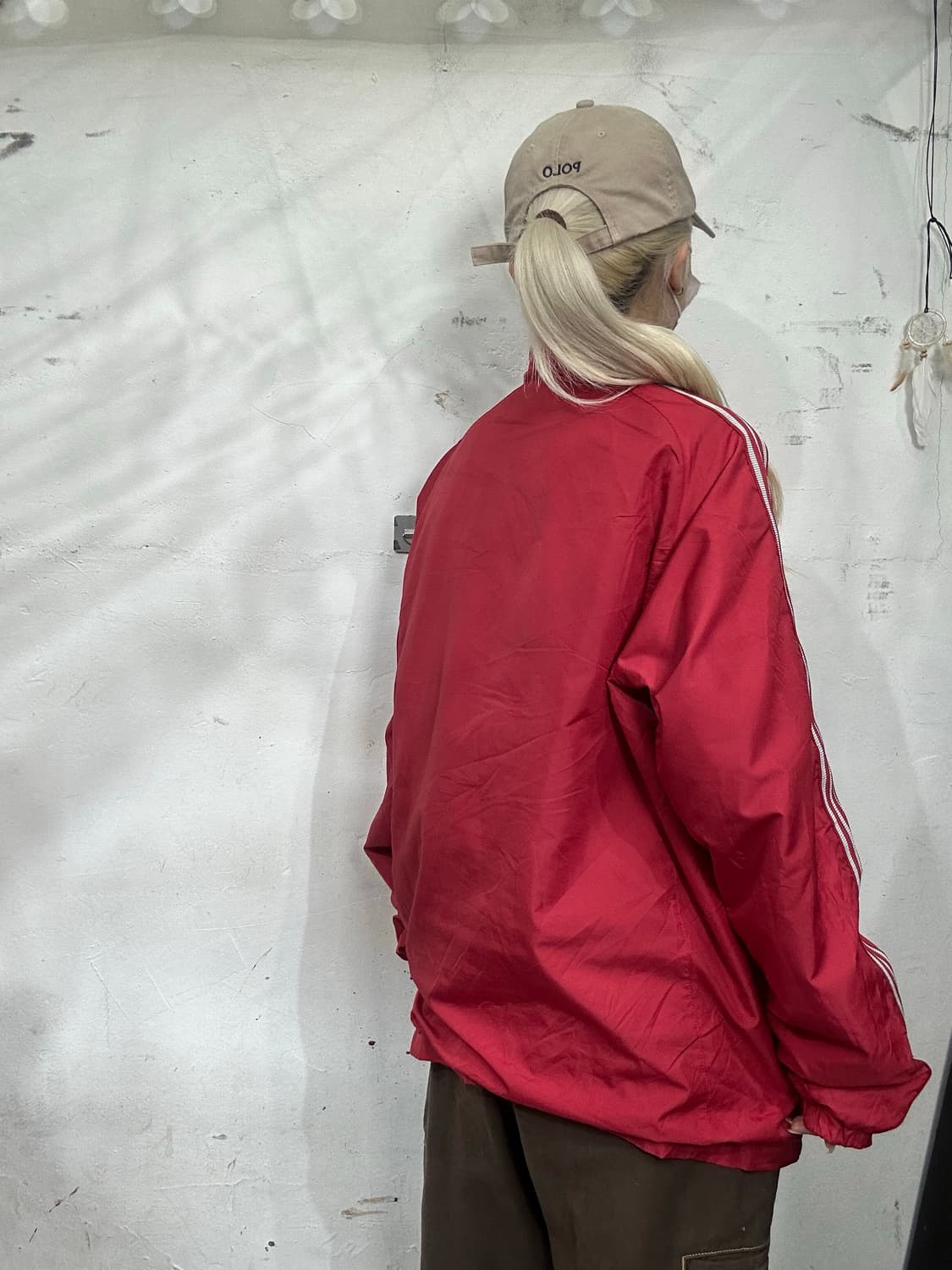 00s 아디다스 레드 화이트 삼선 스몰 로고 올드스쿨 바람막이 트랙 자켓 상품이미지3