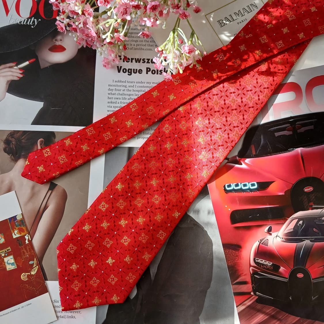 발망 실크 레드 자카드 패턴 넥타이 9cm A+등급 A19599
 상품이미지4