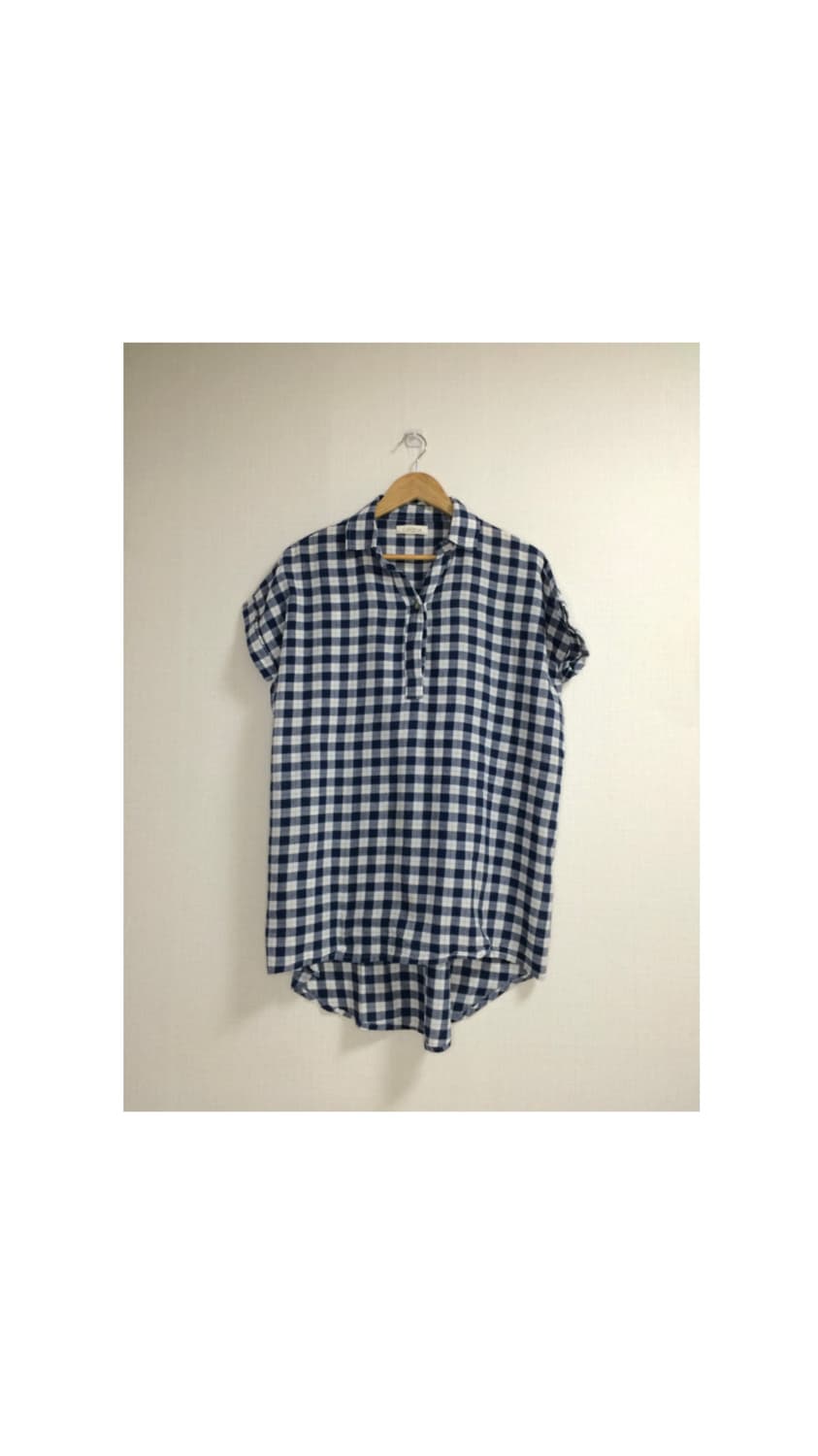 빈티지 네이비 체크 롤업 셔츠 원피스 튜닉 상품이미지1