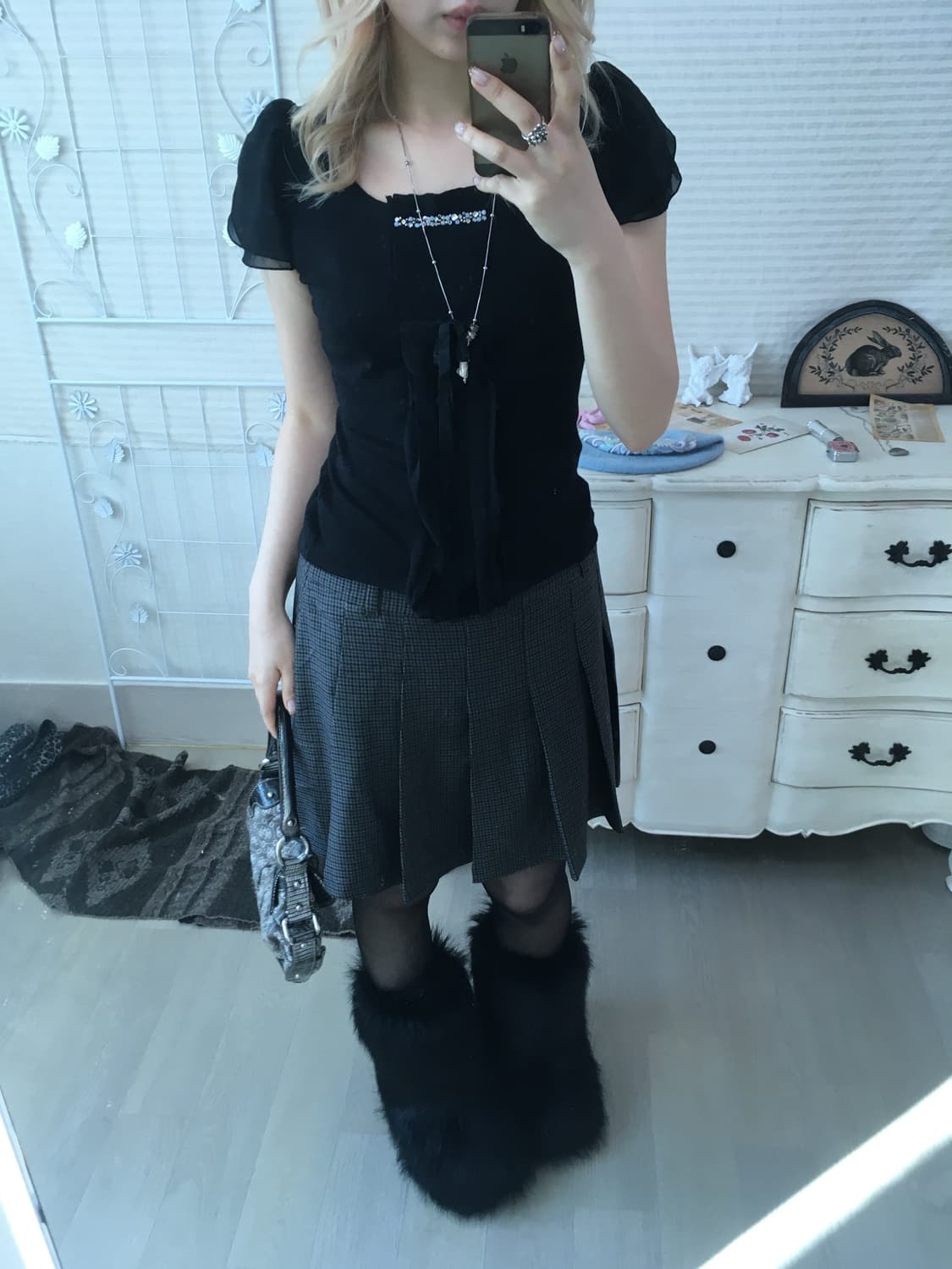 일본빈티지 prideglide 블랙 반팔 블라우스 상품이미지2