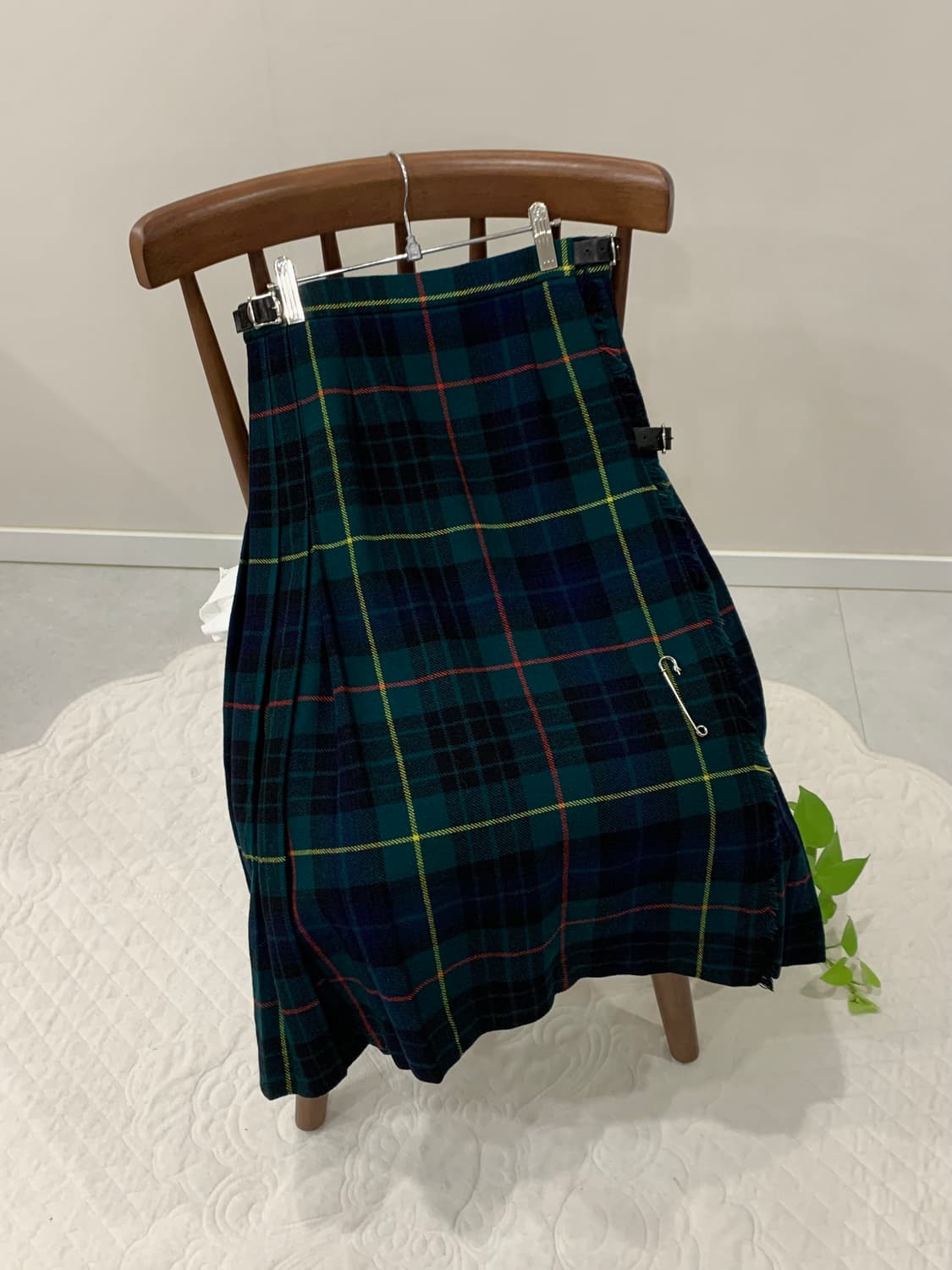 스코틀랜드 퓨어 뉴 울 100 타탄 킬트 딥그린 스커트 상품이미지2