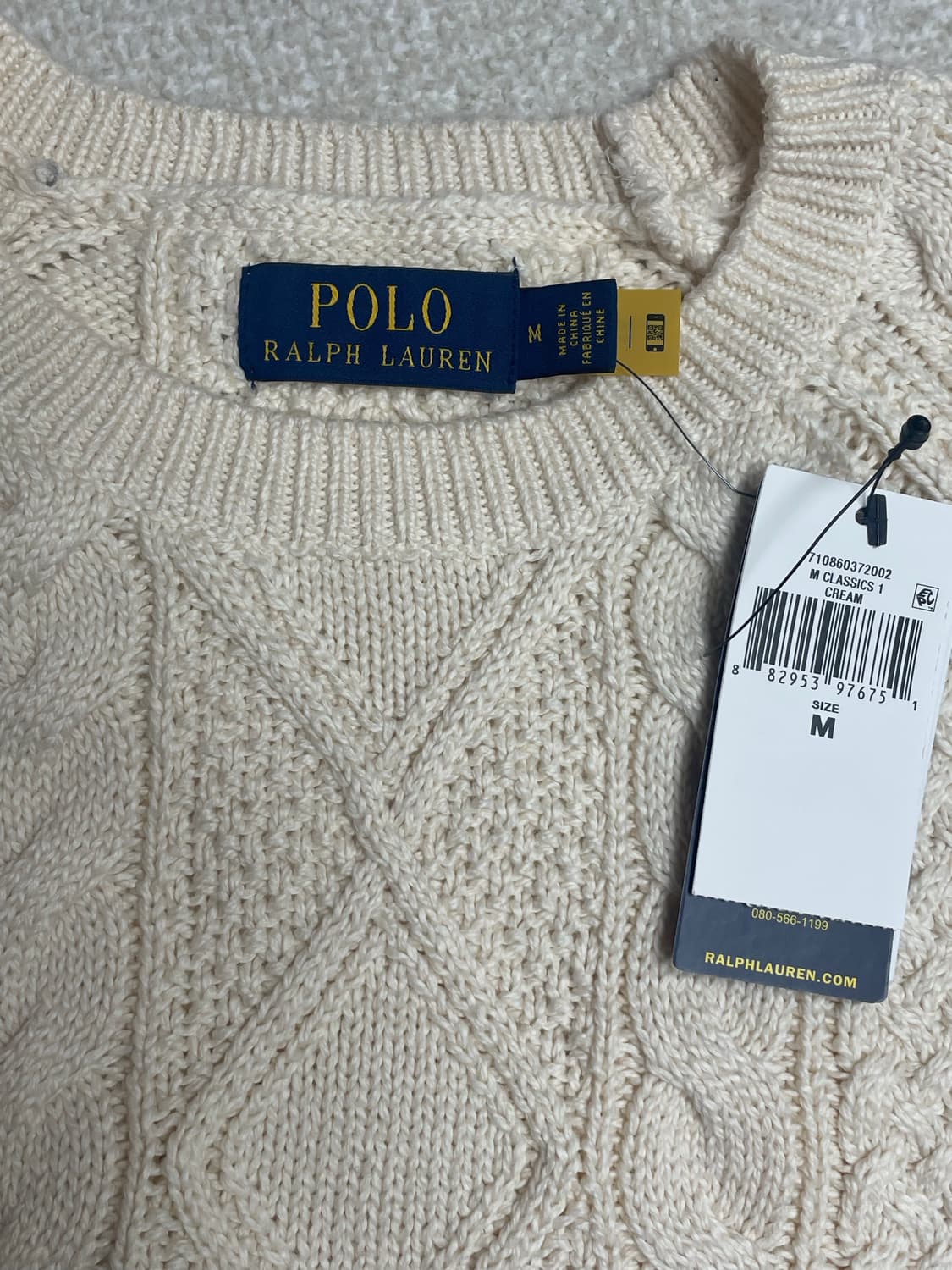폴로 랄프로렌 케이블 니트 크림 M 새상품 상품이미지3