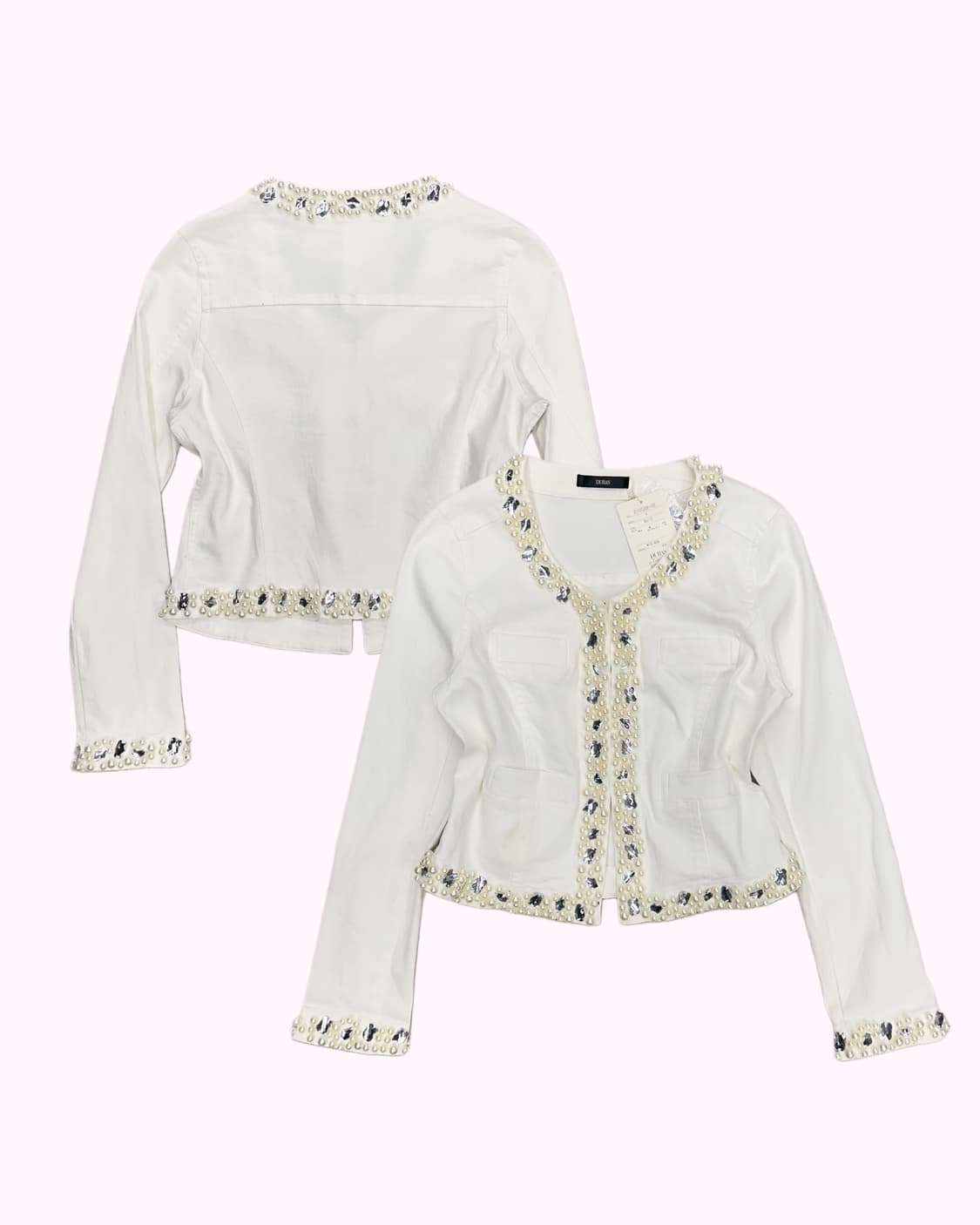 DURAS pearl bids white crop jacket 상품이미지1