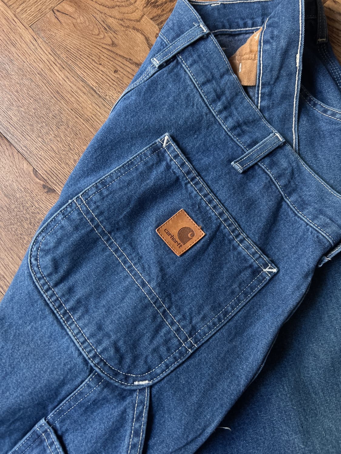 [36]칼하트 USA 덩가리핏 미디엄블루 싱글니 워크 데님 팬츠 상품이미지5