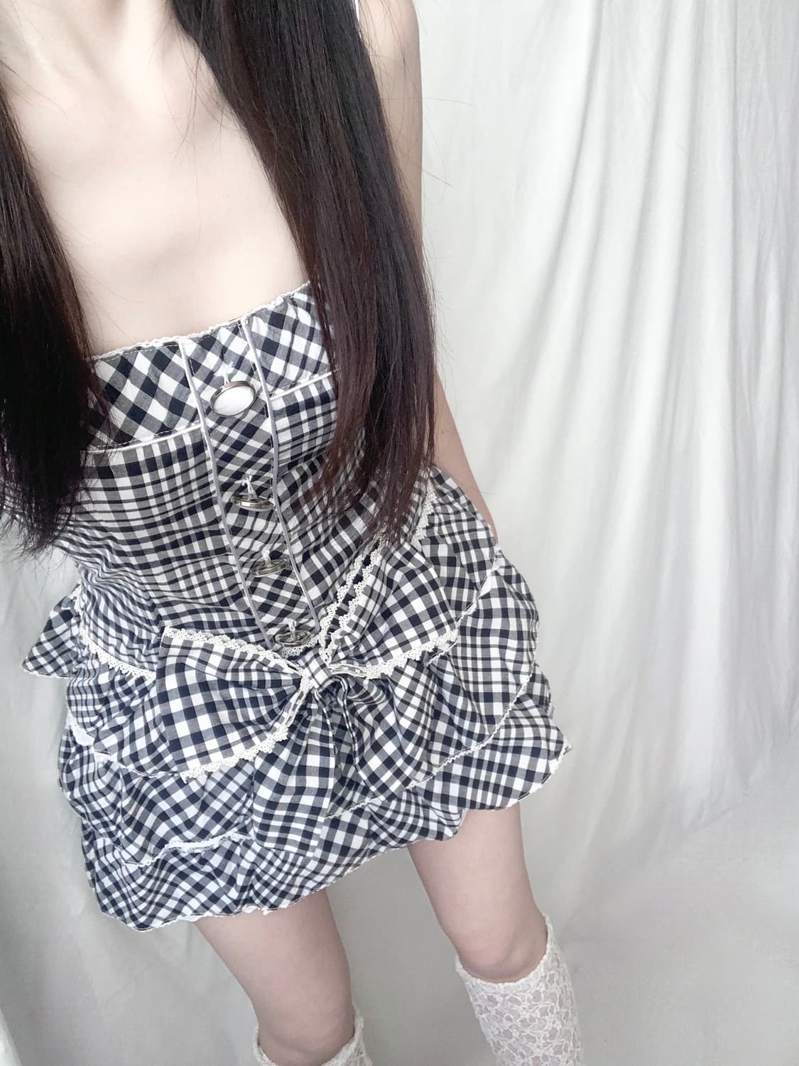 Cecil Mcbee 세실맥비 체크 왕리본 원피스 상품이미지1