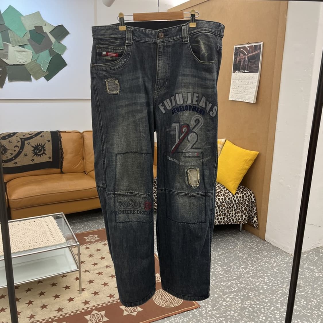 푸부 FUBU 올드스쿨 레트로 스트릿 펑크 데님팬츠 37인치 C10402 상품이미지3