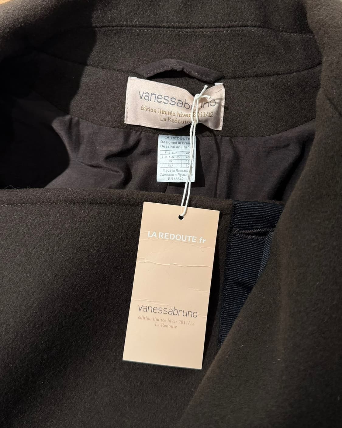 바네사 브루노 다크브라운 프론트 패널 벨티드 울 코트 상품이미지8