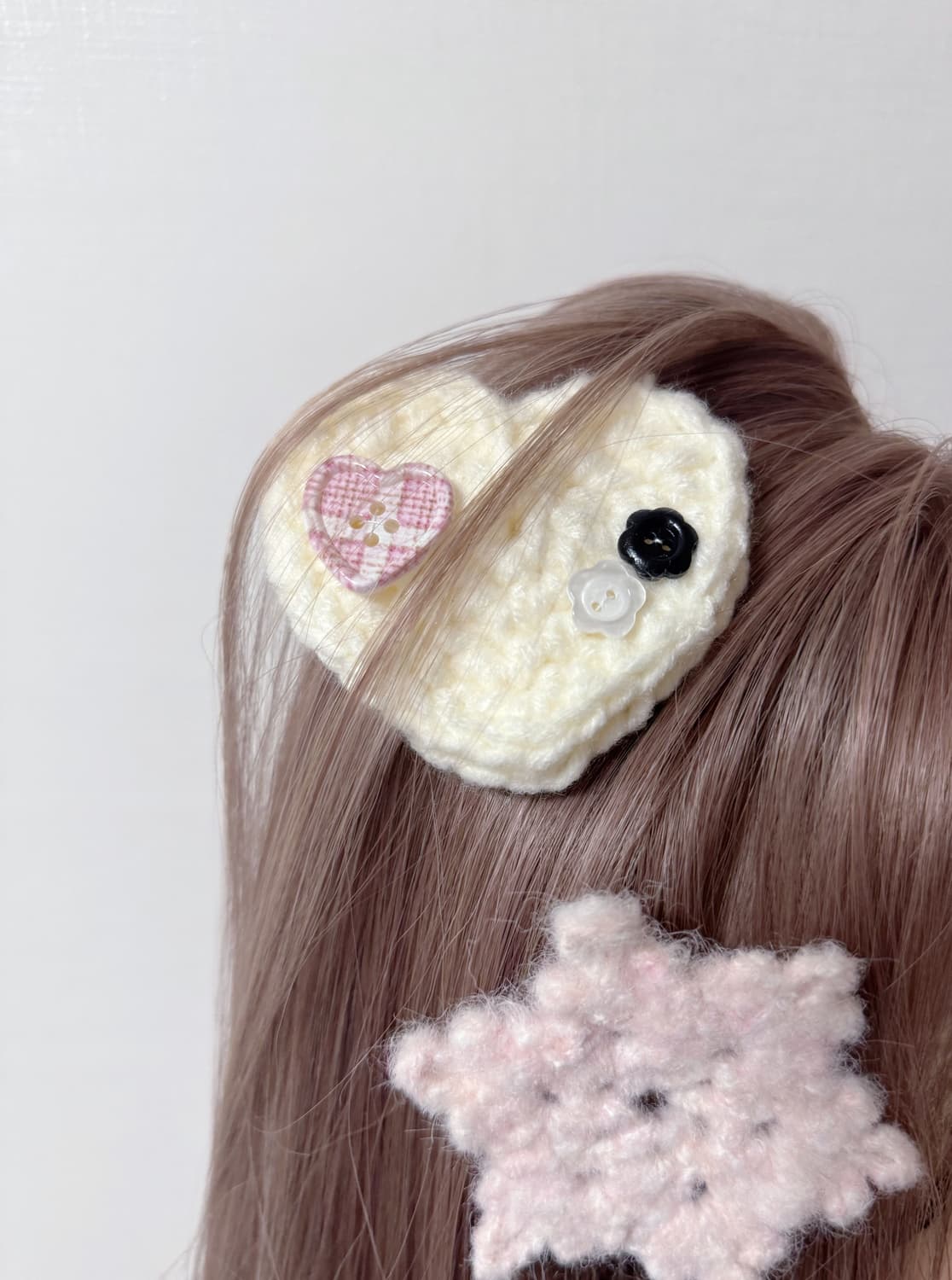 하트 단추 뜨개 머리핀 상품이미지1