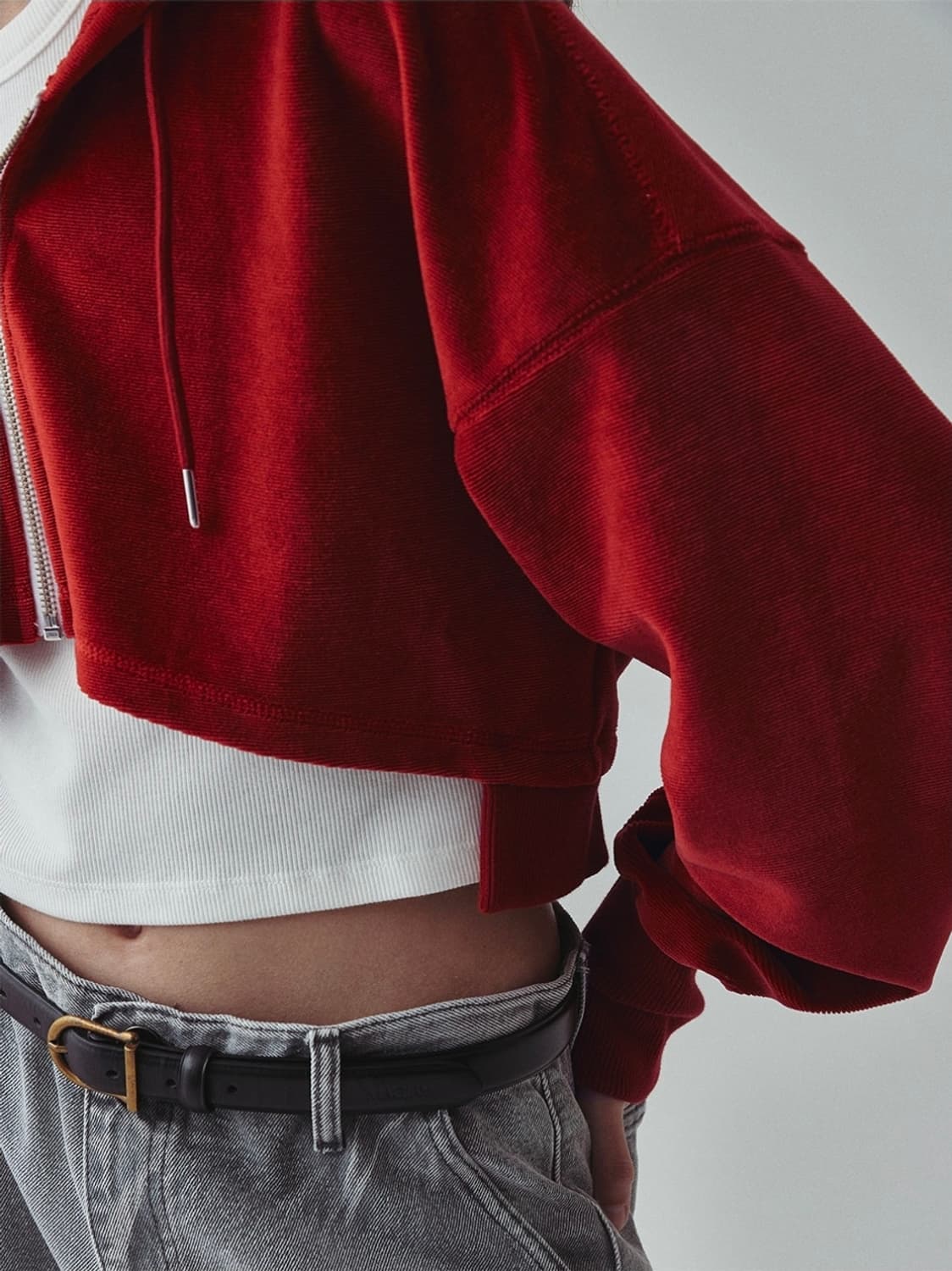 메그제이 벨벳 크롭 후드집업 상품이미지6